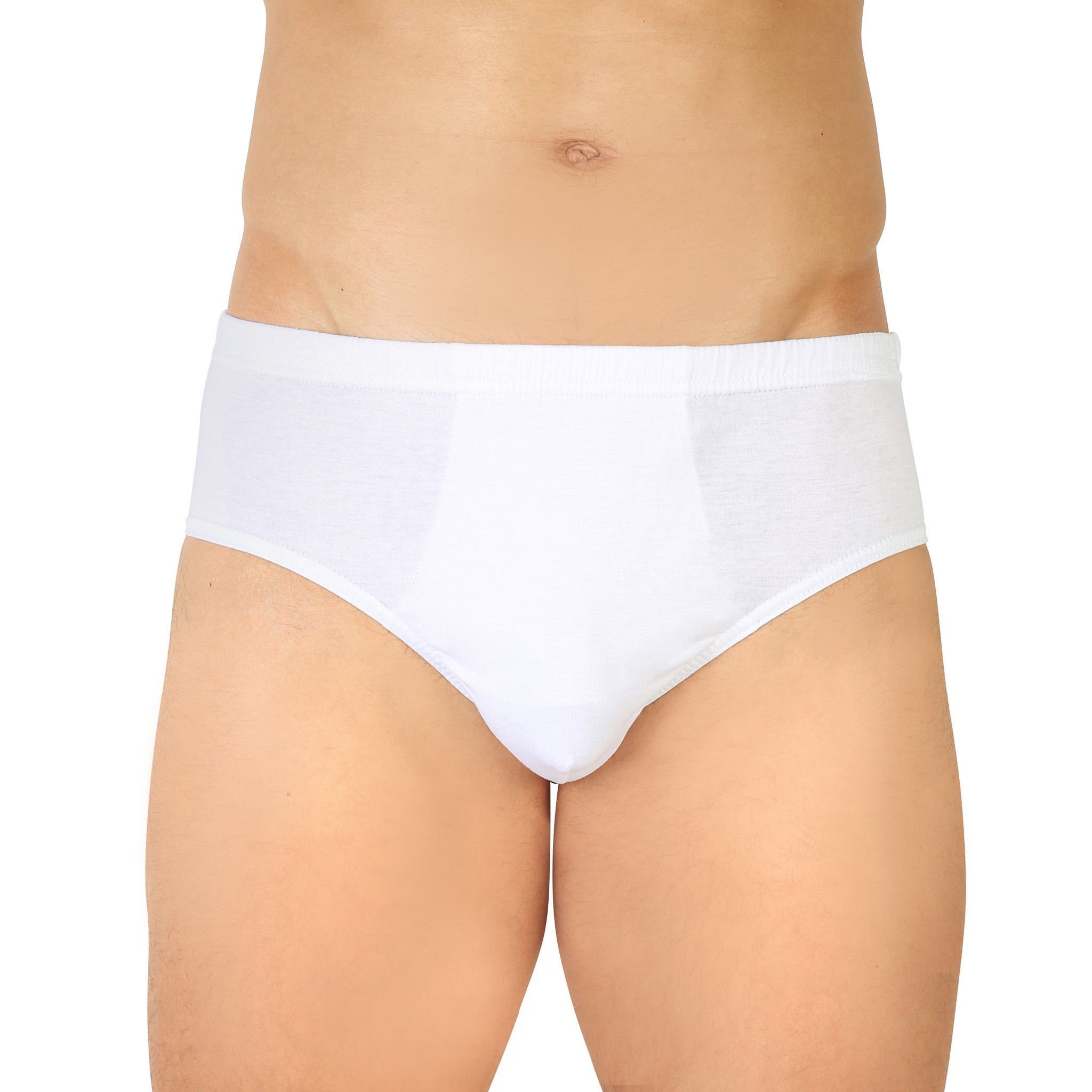 Vue avant d’un slip homme taille haute blanc en coton mercerisé, avec une coupe ajustée et élégante.