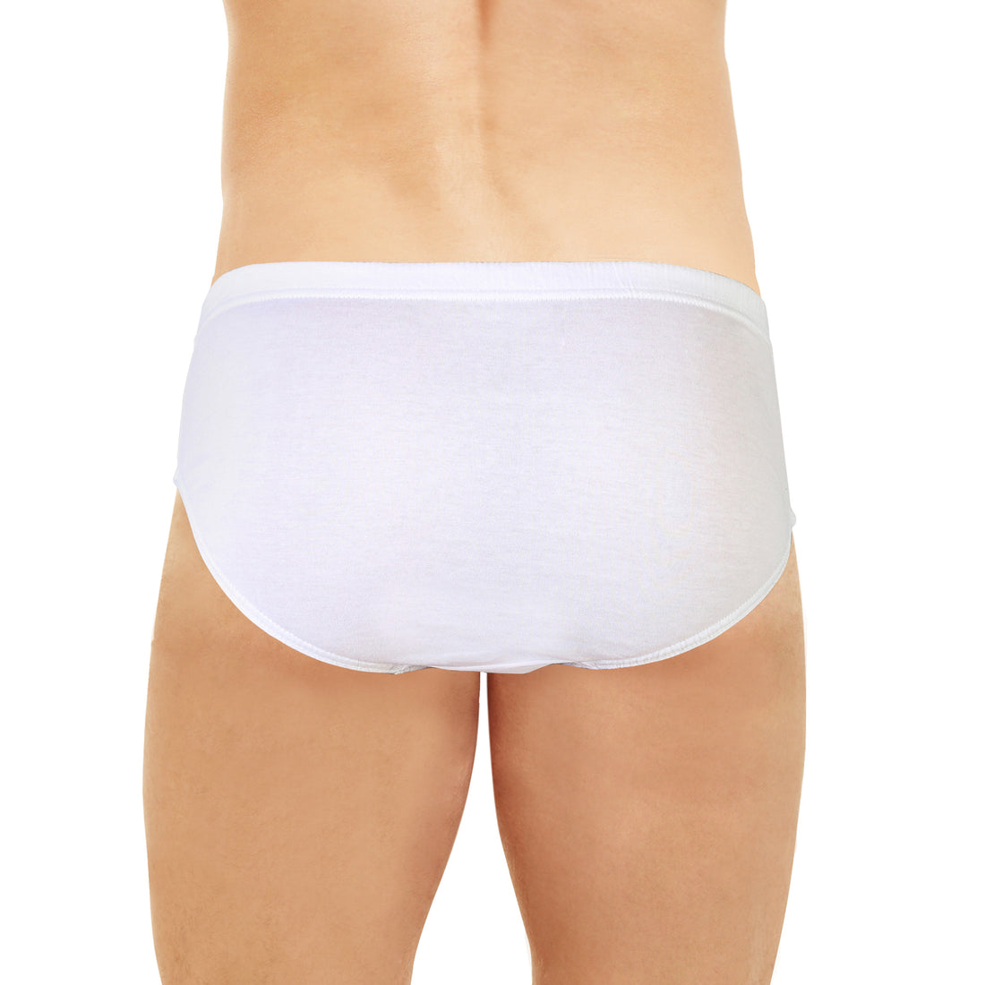 Vue arrière d’un slip homme taille haute blanc, doté d’une ceinture fine et enrobée pour un confort optimal.