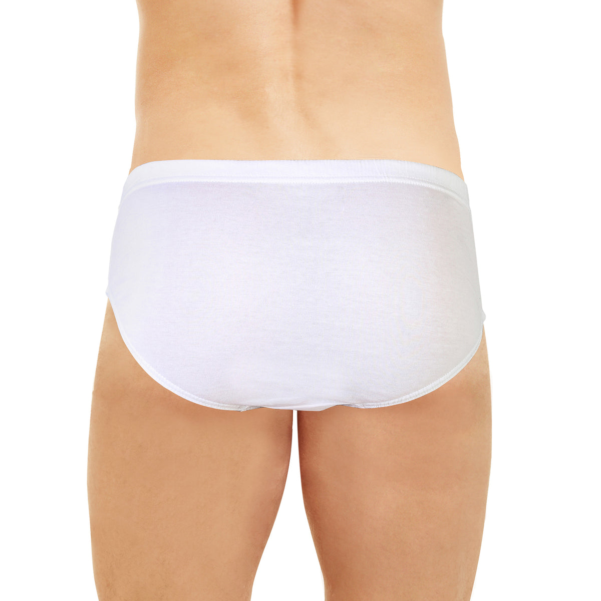 Vue arrière d’un slip homme taille haute blanc, doté d’une ceinture fine et enrobée pour un confort optimal.