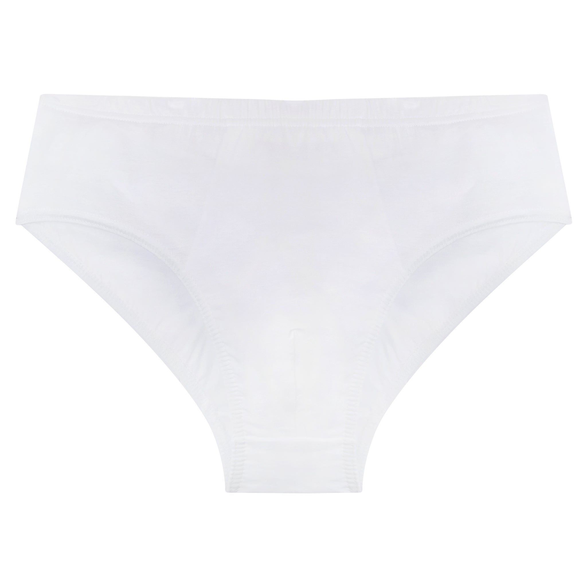 Slip homme taille haute blanc en jersey de coton mercerisé, offrant douceur, résistance et une finition légèrement brillante.