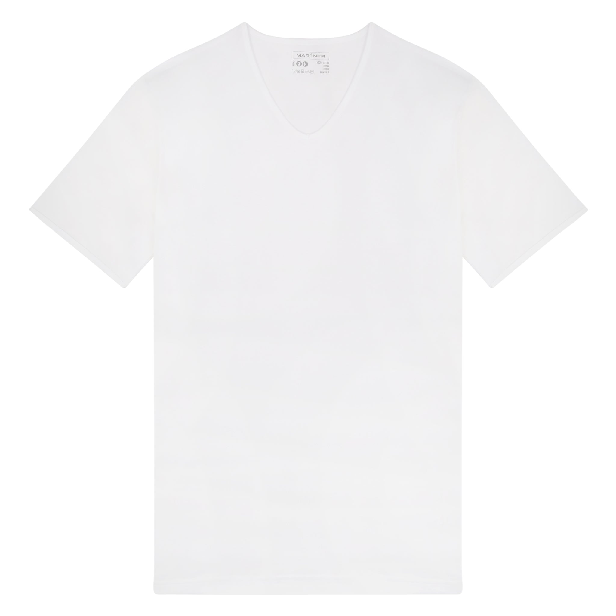 T-shirt col V blanc pour homme à plat, confectionné en coton mercerisé pour un confort optimal.