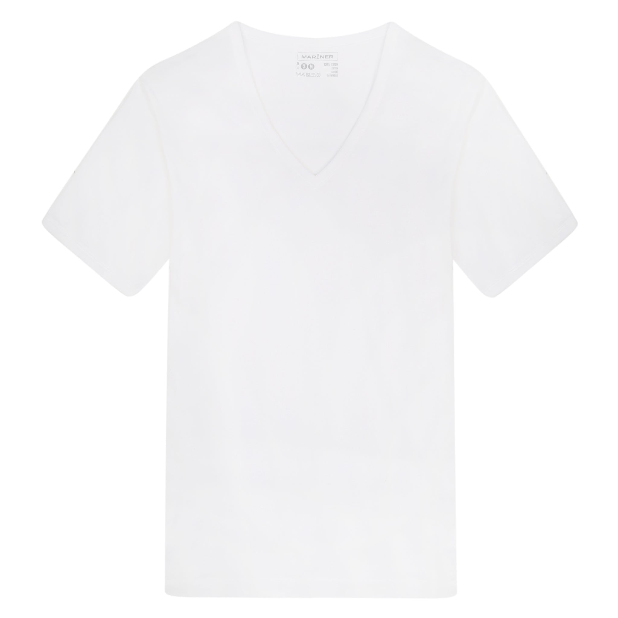 T-shirt col V dégagé blanc présenté à plat.
