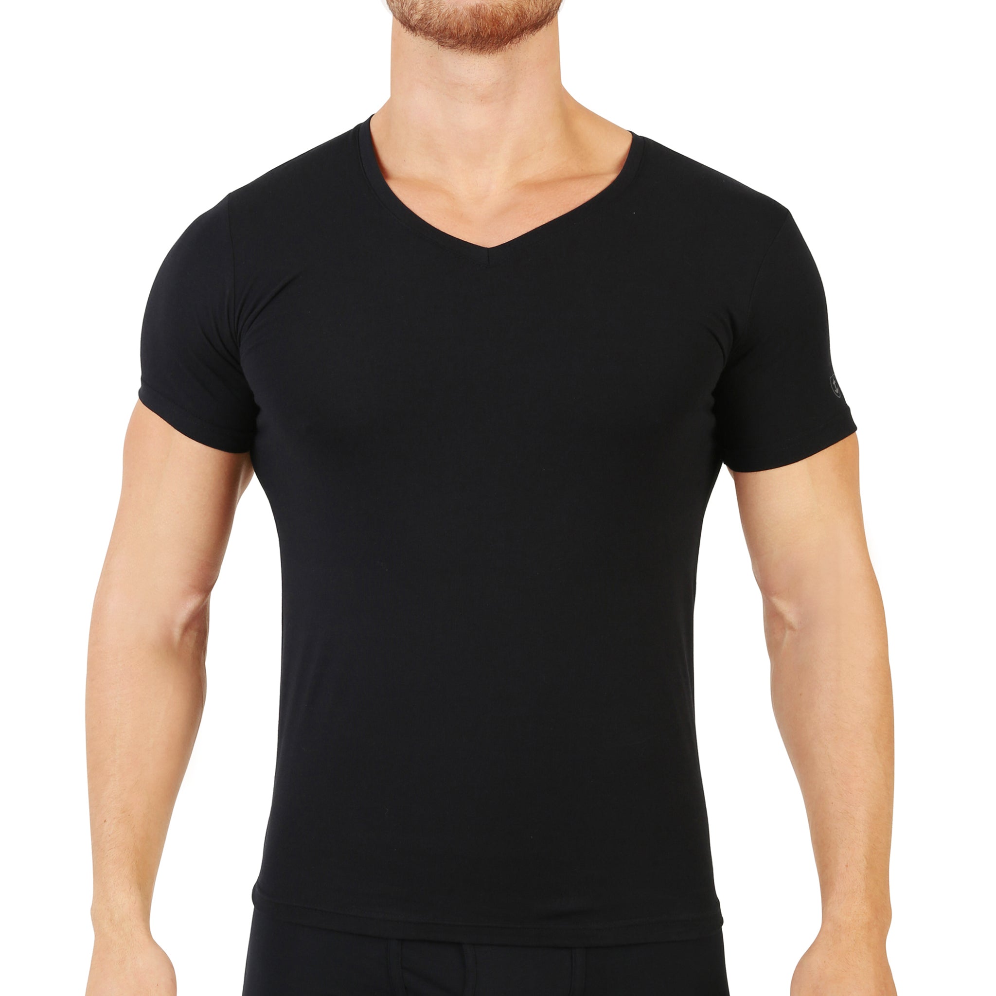 T-shirt col V Coton Stretch NOIR