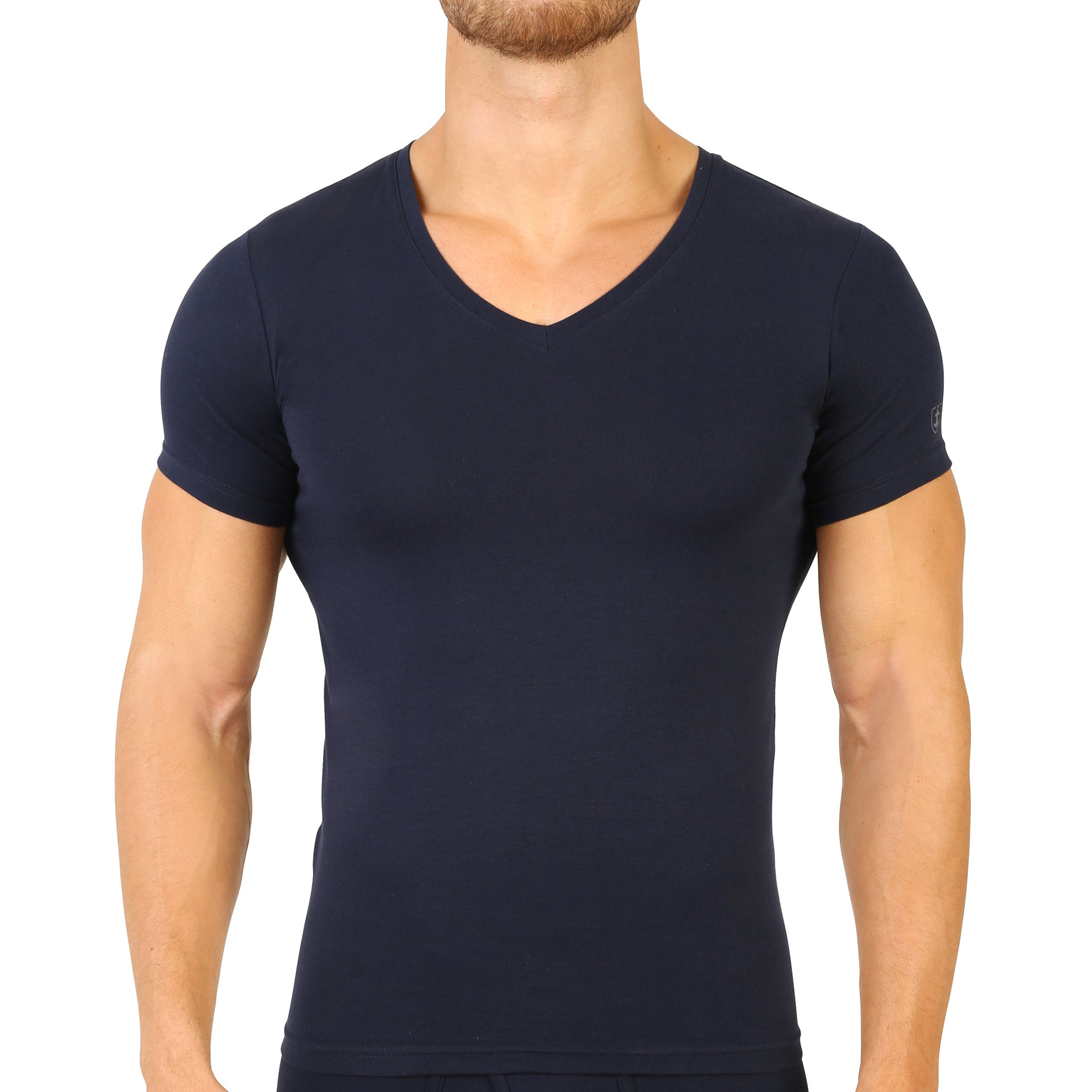 T-shirt col V Coton Stretch Marine 6009