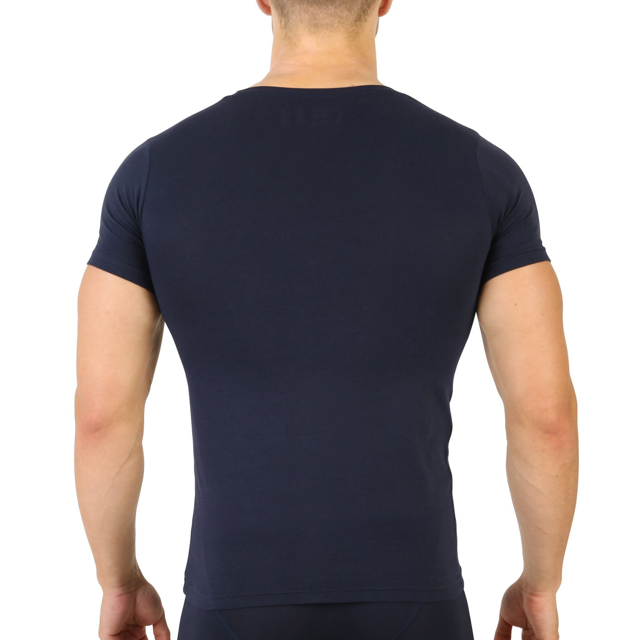 T-shirt col V Coton Stretch Marine 6009