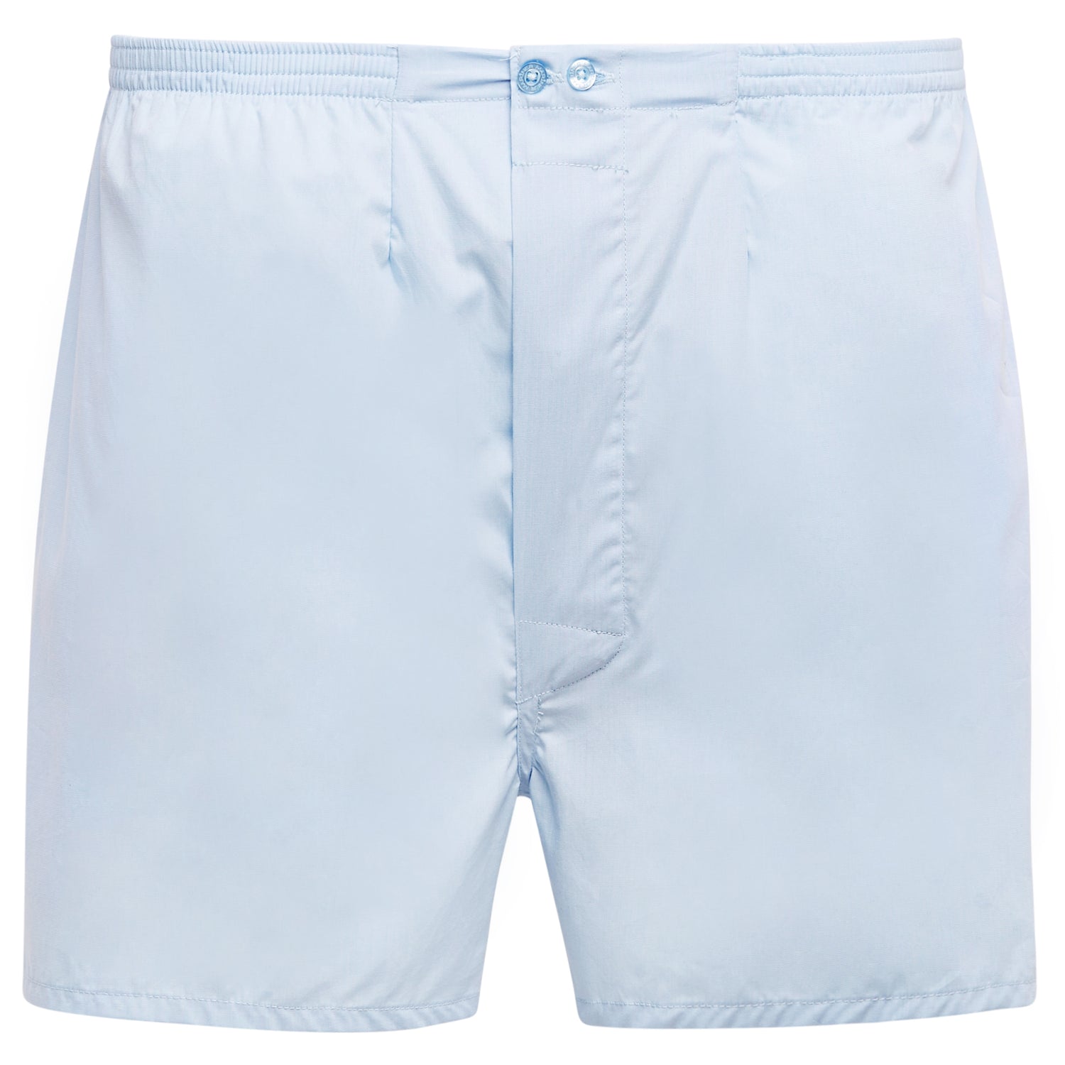 Caleçon américain bleu ciel en coton, posé à plat.