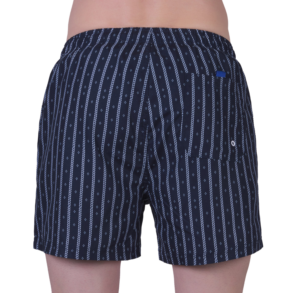 Bedrukte zwembroek met mesh voering, MARINE kleur. Met reisetui !