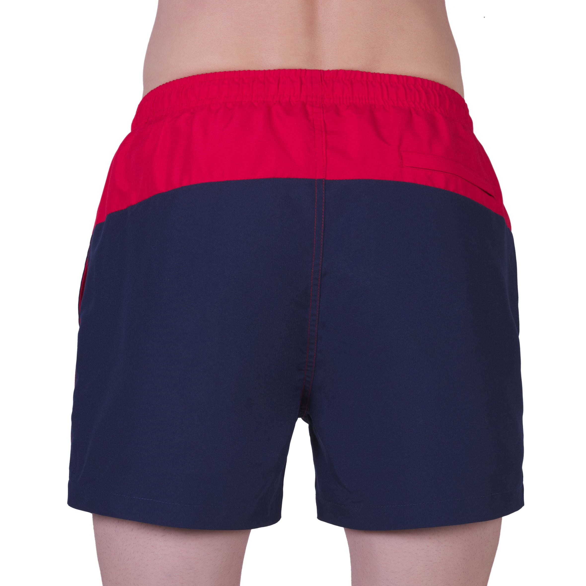 Short de bain bicolore avec doublure filet , MARINE et ROUGE. Avec pochon de voyage ! 920