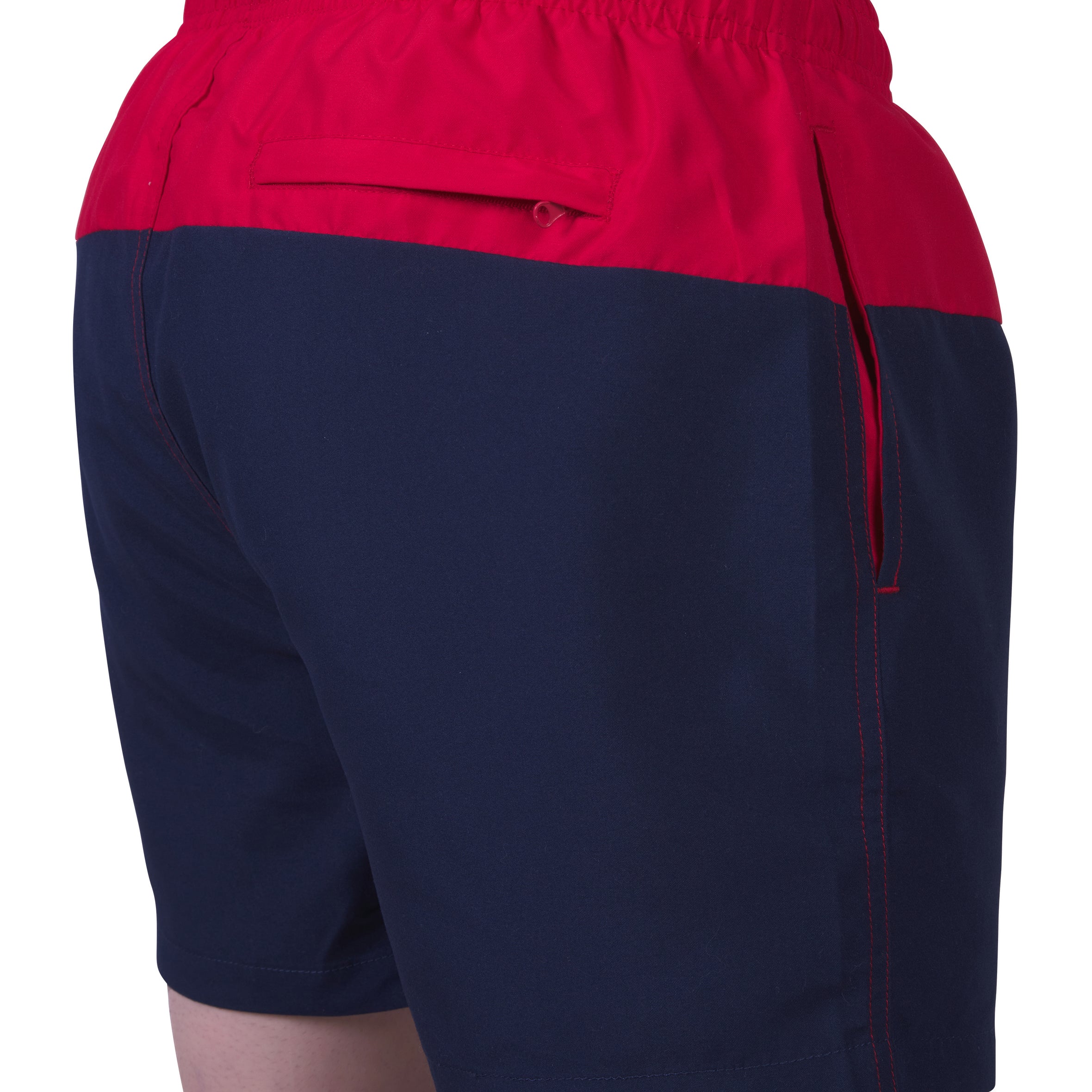 Short de bain bicolore avec doublure filet , MARINE et ROUGE. Avec pochon de voyage ! 920