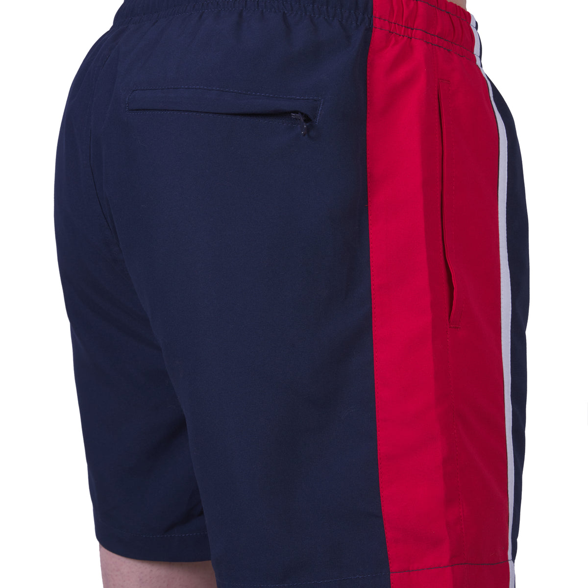 Short de bain bicolore avec doublure filet , MARINE et ROUGE. Avec pochon de voyage ! 921