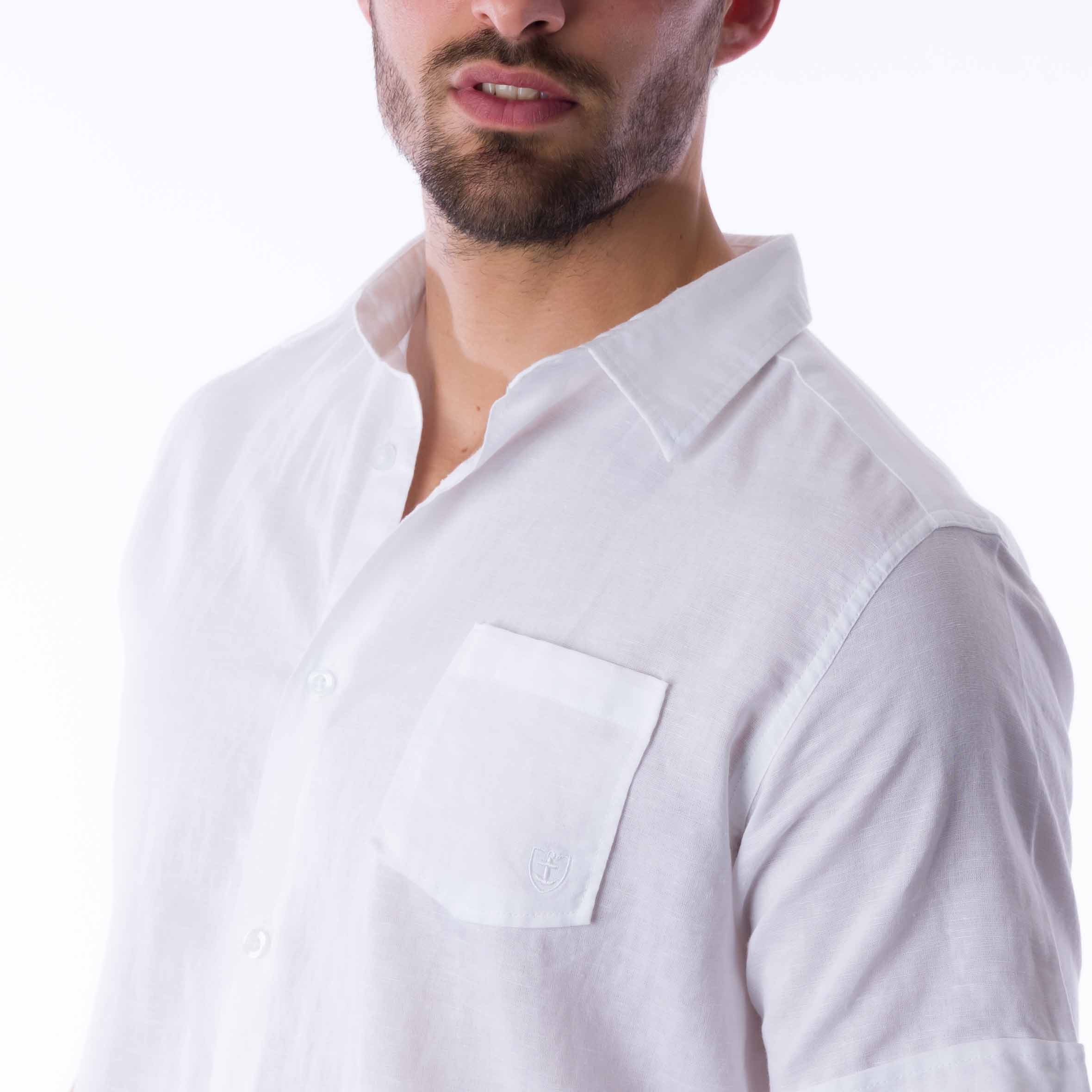 Chemise Manches Courtes en Coton et Lin Blanc 964