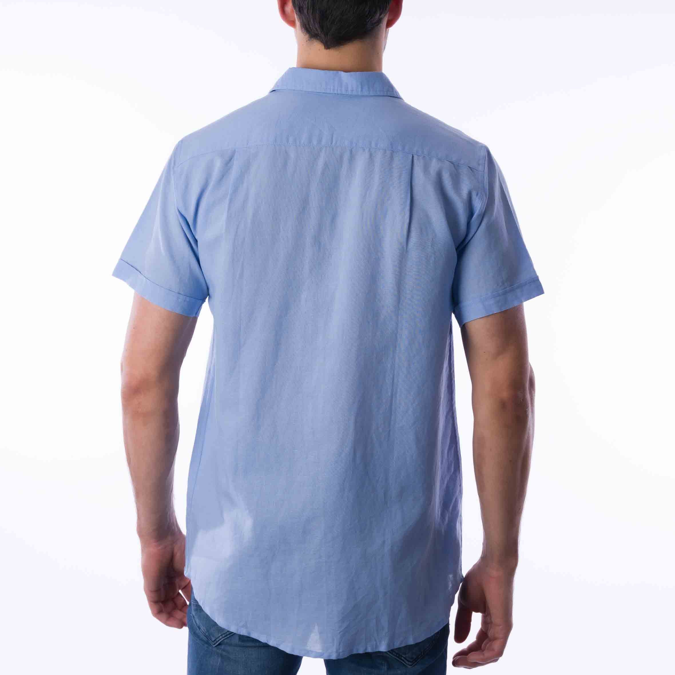 Chemise Manches Courtes en Coton et Lin Bleu Ciel 964