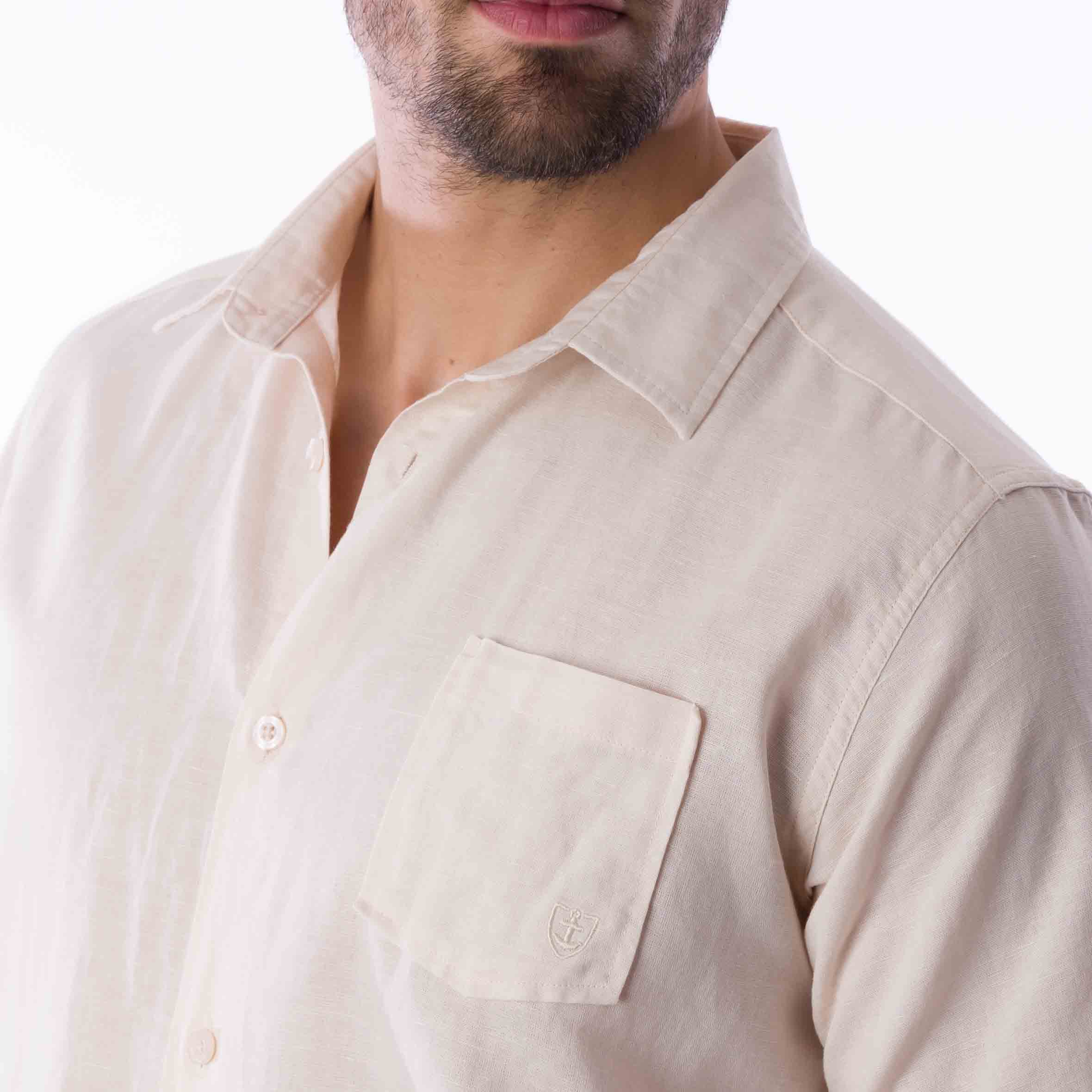 Chemise Manches Courtes en Coton et Lin Sable 964