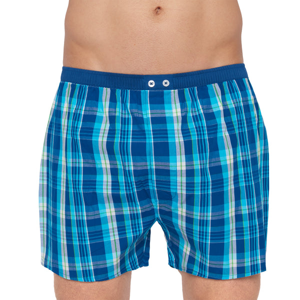 Blauw-wit Geruite Katoen Popeline Boxershort
