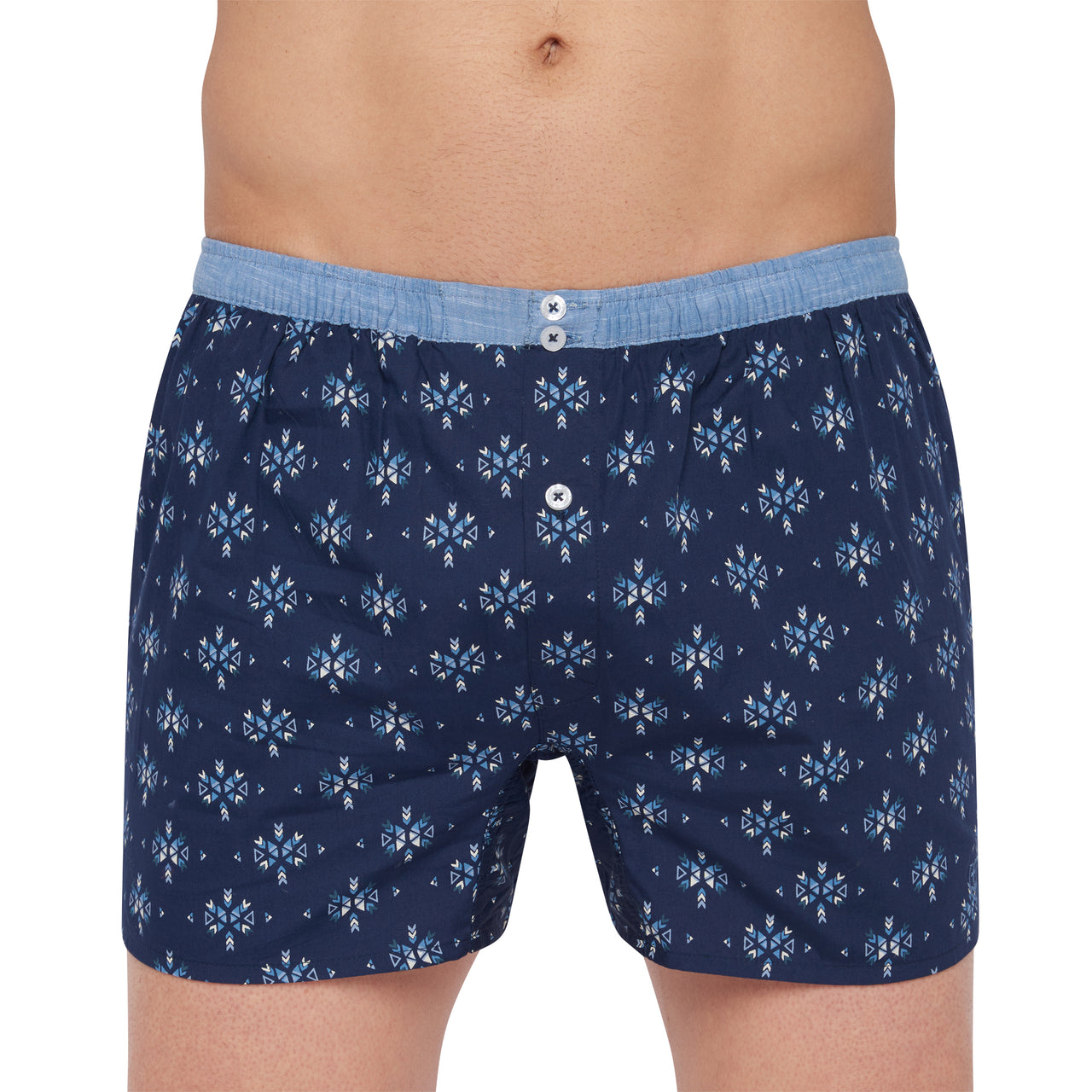 Caleçon avec Slip Intérieur en Popeline Pur Coton Imprimé ethnique Bleu Marine