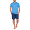 Pyjama Court en Jersey de Coton Peigné et Popeline Imprimée Bleu Océan et Marine