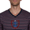 Pyjama Col V en Jersey de Coton Rayé Marine et Bordeaux