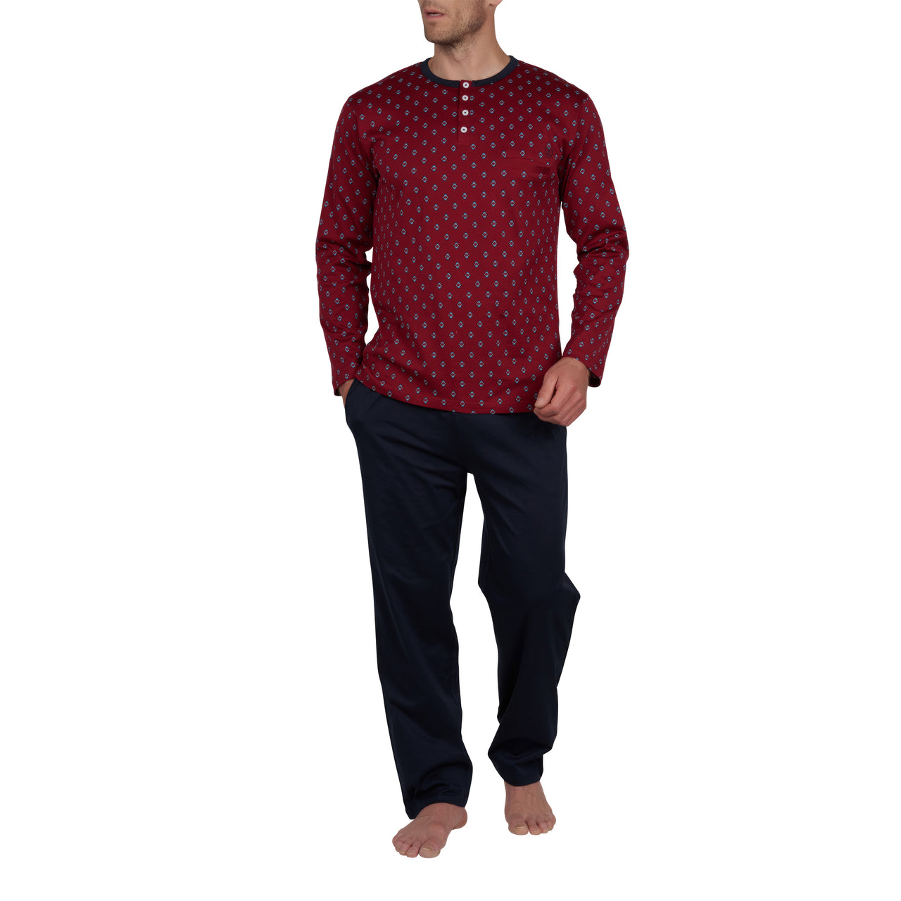 Joggingpyjama's in gemerceriseerd katoenjersey met marineopdruk