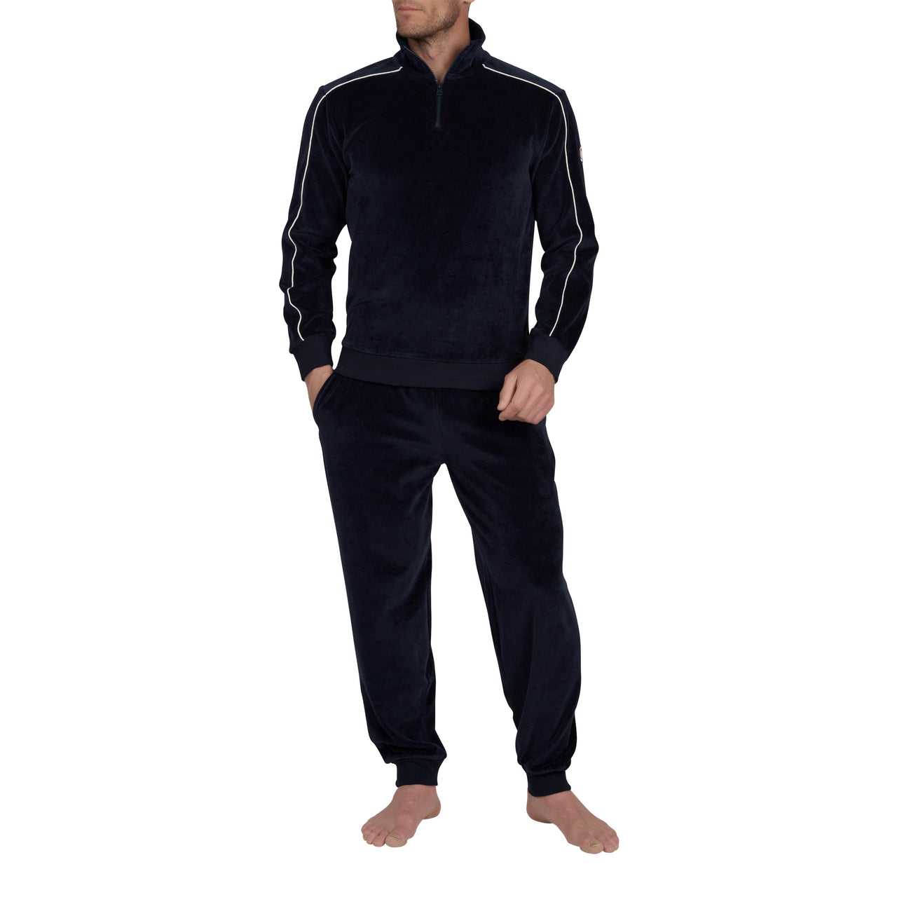 Binnenpak in Marine en Blauw Gestreept Fluweel JoggingPak