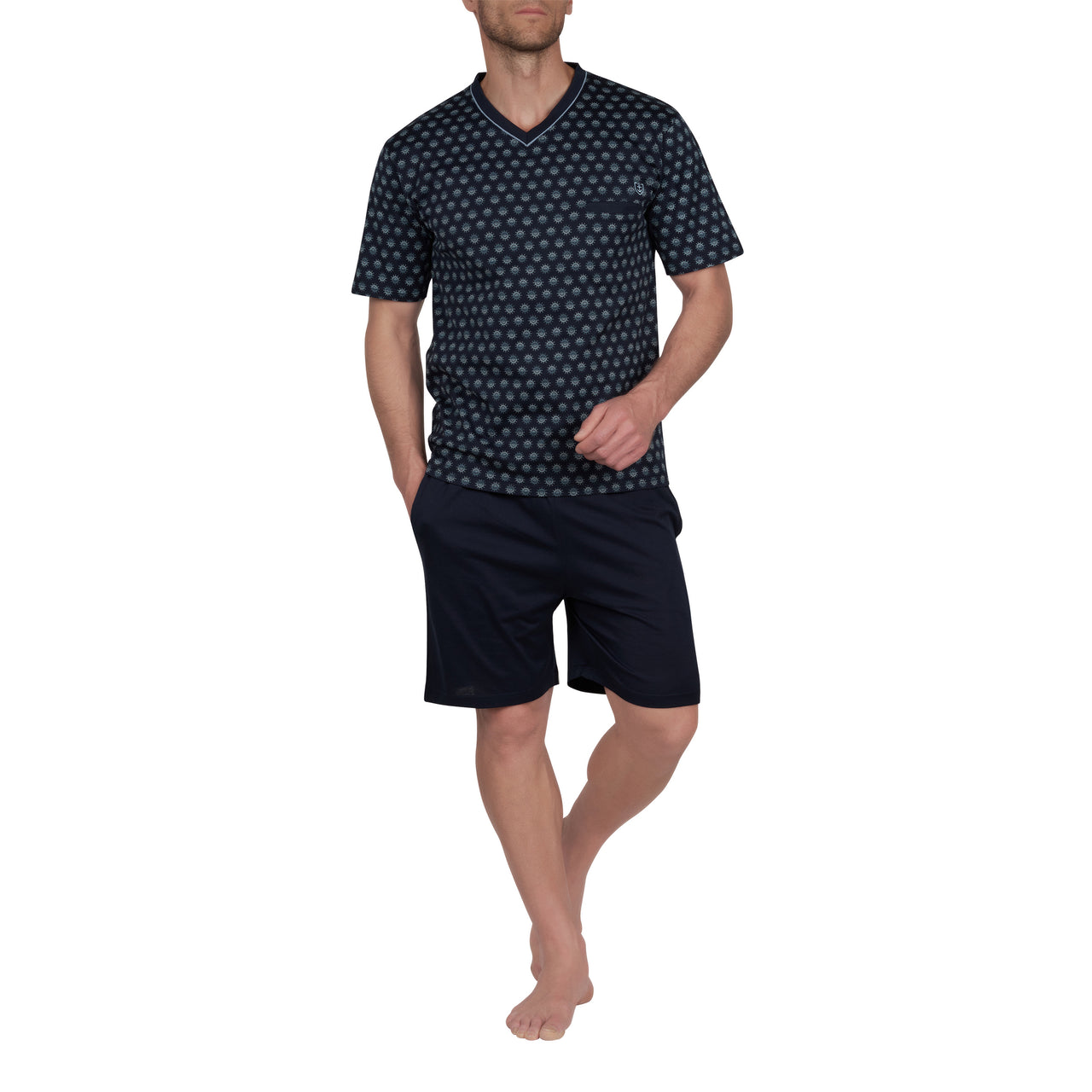 Joggingpyjama's in gemerceriseerd katoenjersey met marineopdruk