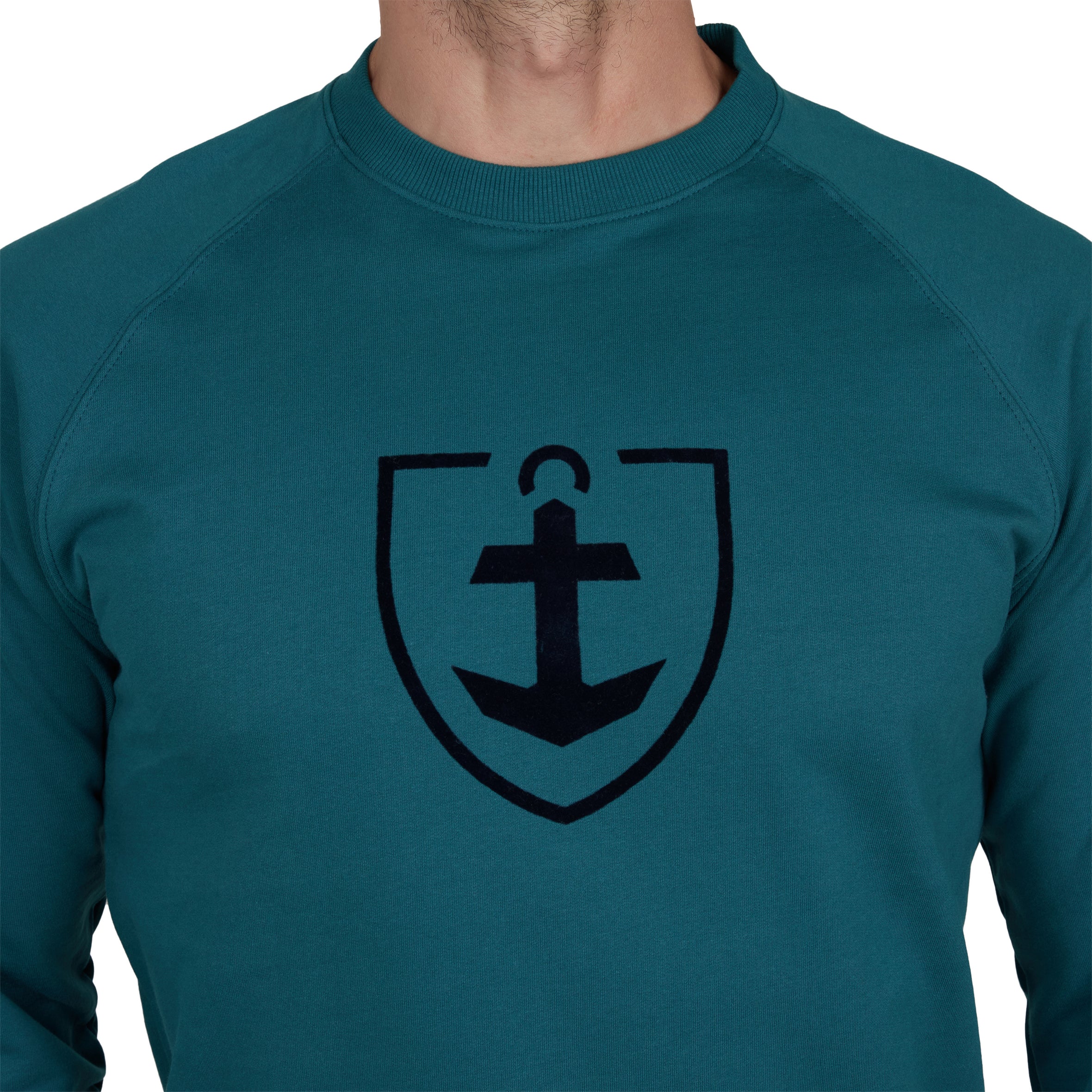 Sweatshirt Col Rond en Molleton Pur Coton Vert Foret B814