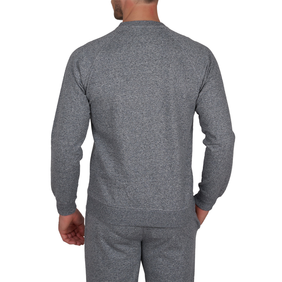 Sweatshirt Col Rond en Molleton Pur Coton MARINE Chiné B814