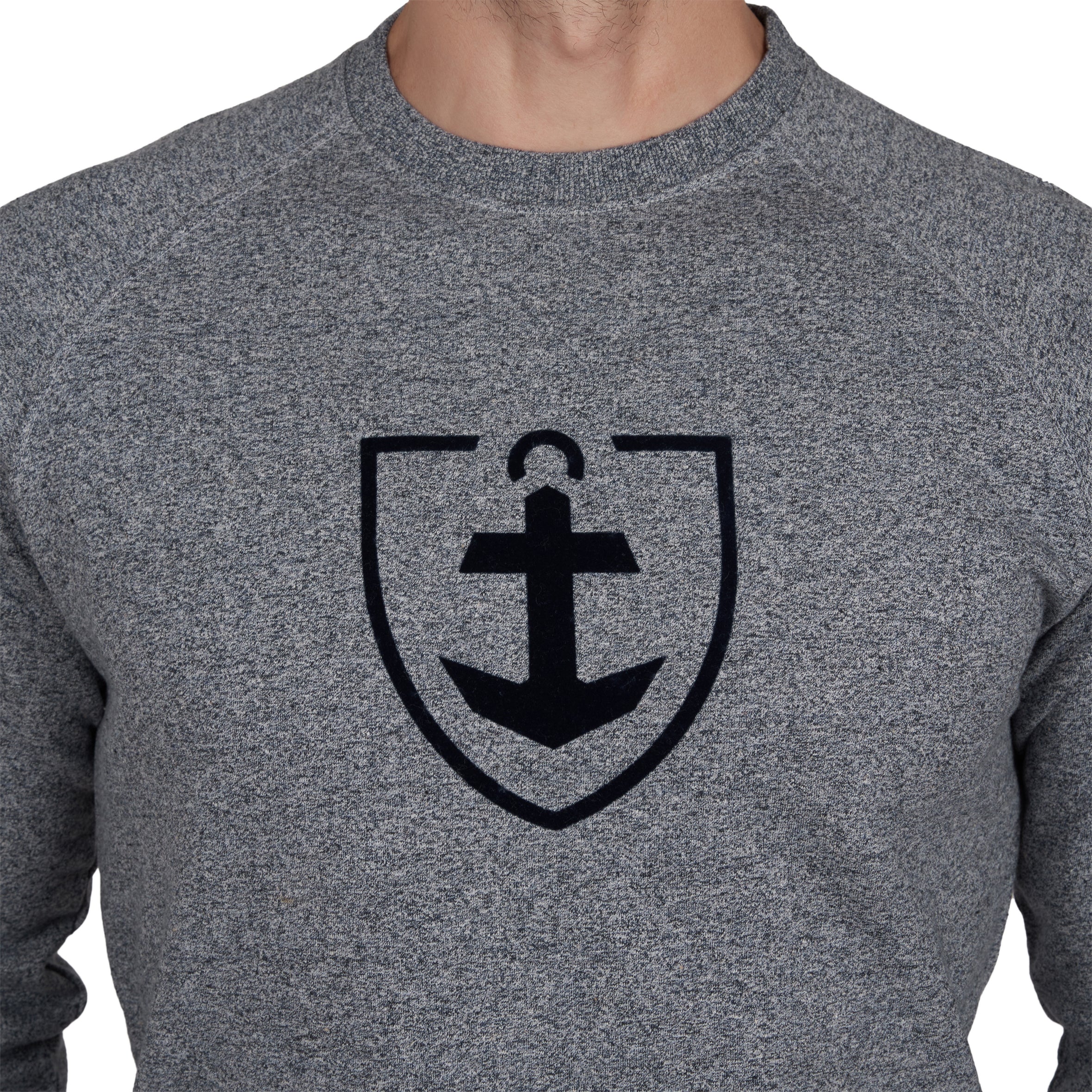 Sweatshirt Col Rond en Molleton Pur Coton MARINE Chiné B814
