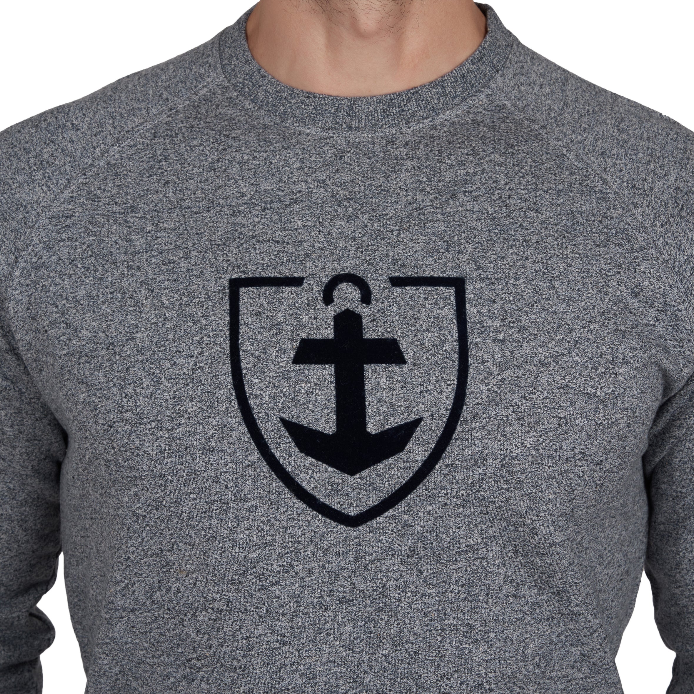 Sweatshirt Col Rond en Molleton Pur Coton MARINE Chiné