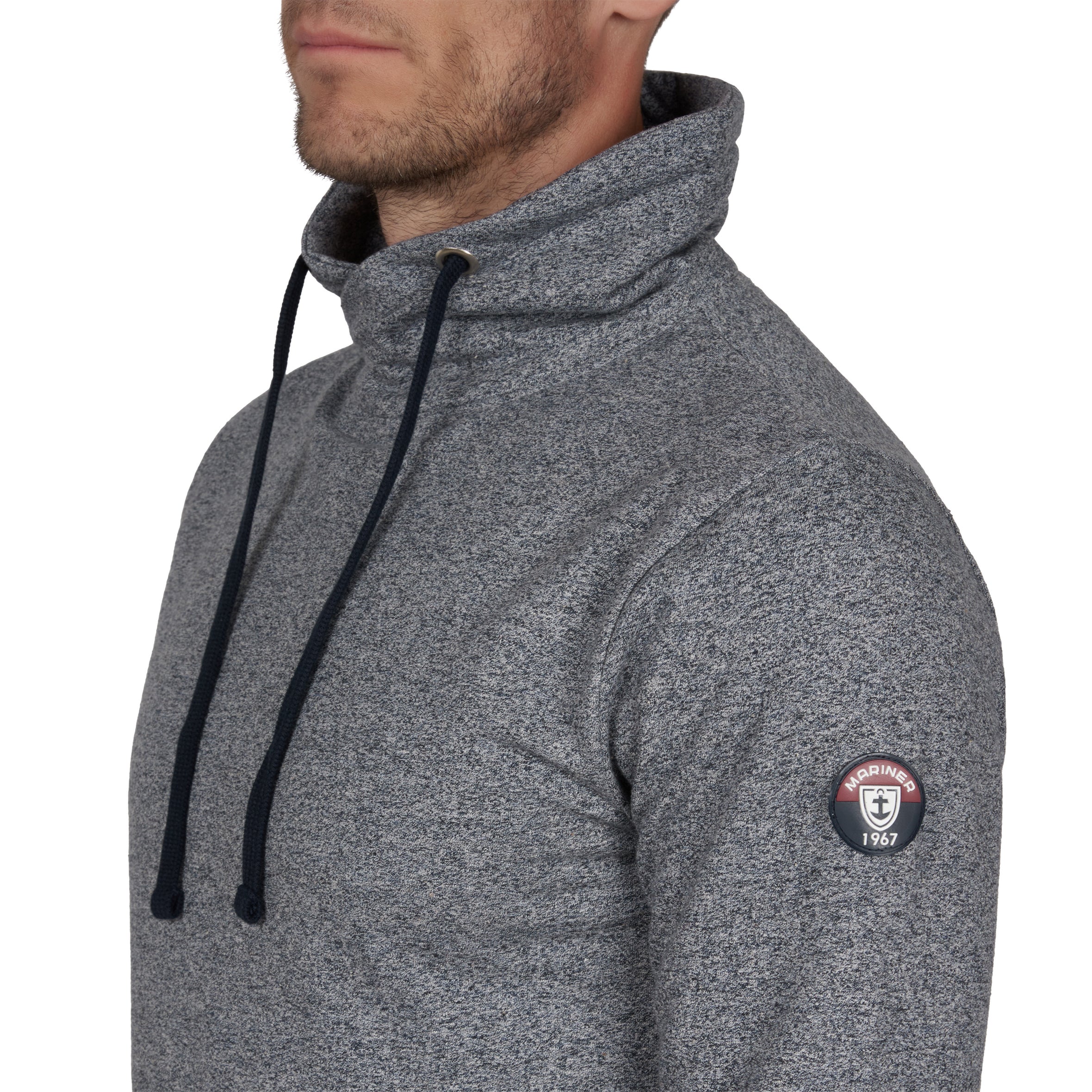Sweatshirt Col Montant en Molleton Pur Coton MARINE Chiné B816
