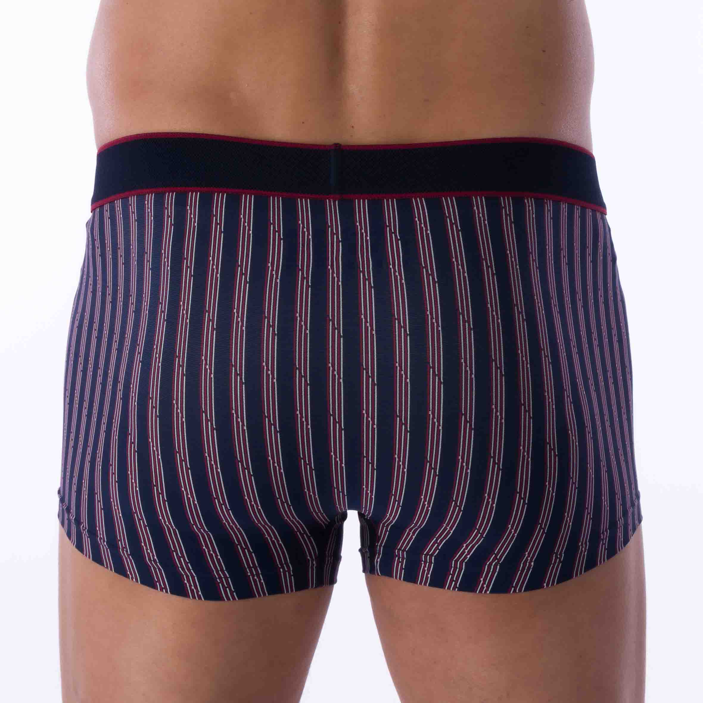 Shorty avec Ceinture en Microfibre Rayée Bleu Marine