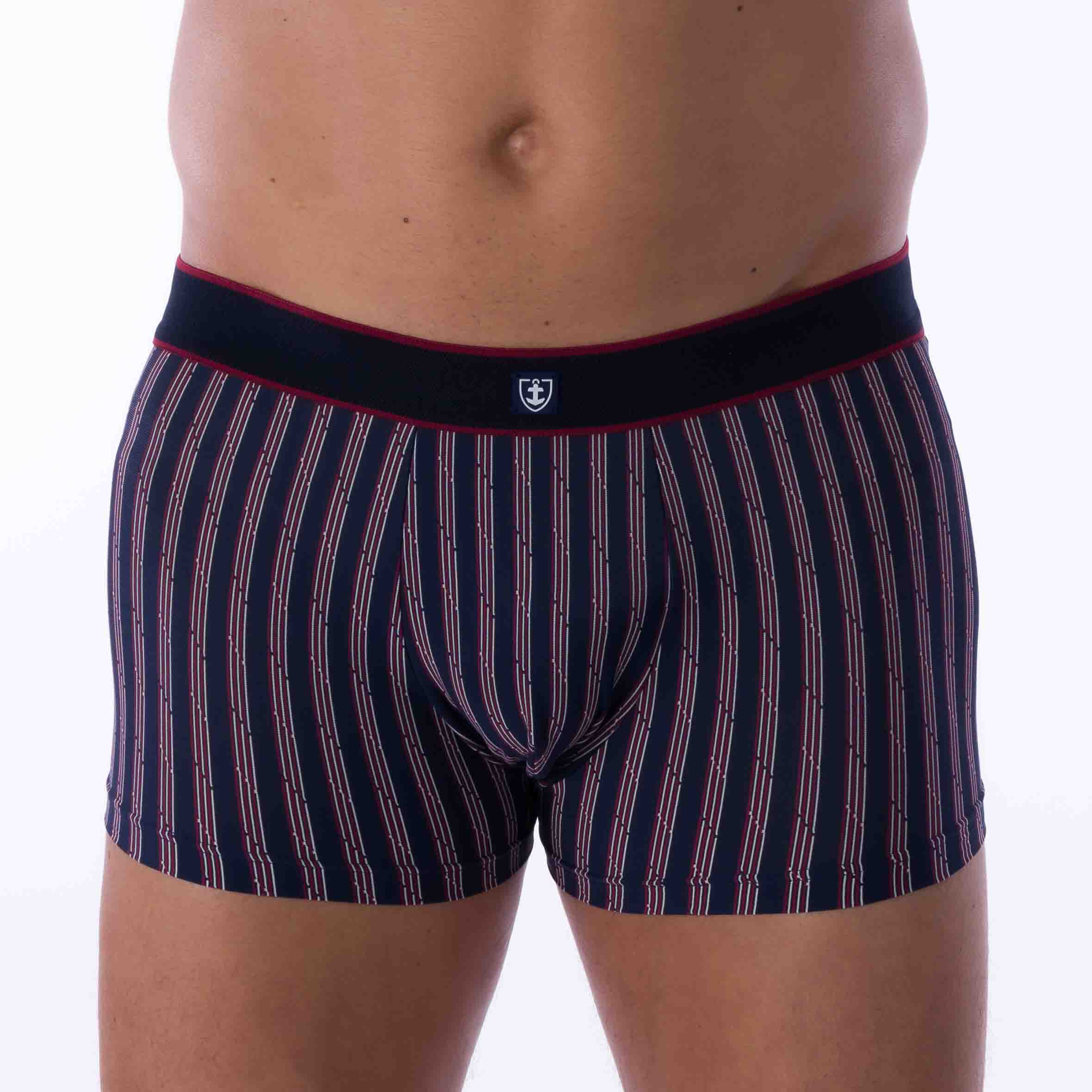 Shorty avec Ceinture en Microfibre Rayée Bleu Marine