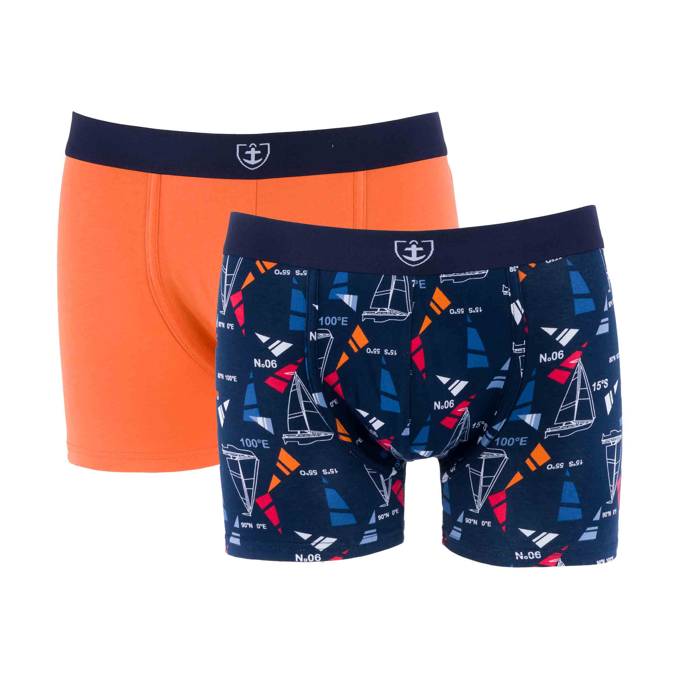 Lot de 2 Shortys en Coton BIO Stretch Marine et Mandarine