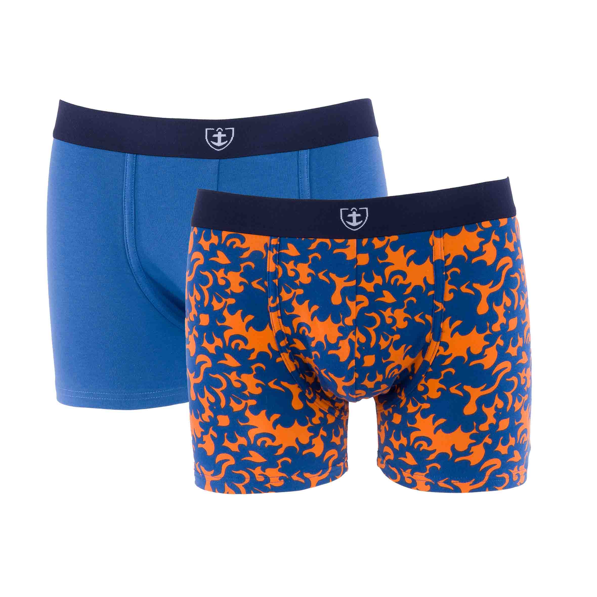 Lot de 2 Shortys en Coton BIO Stretch Indigo et Mandarine