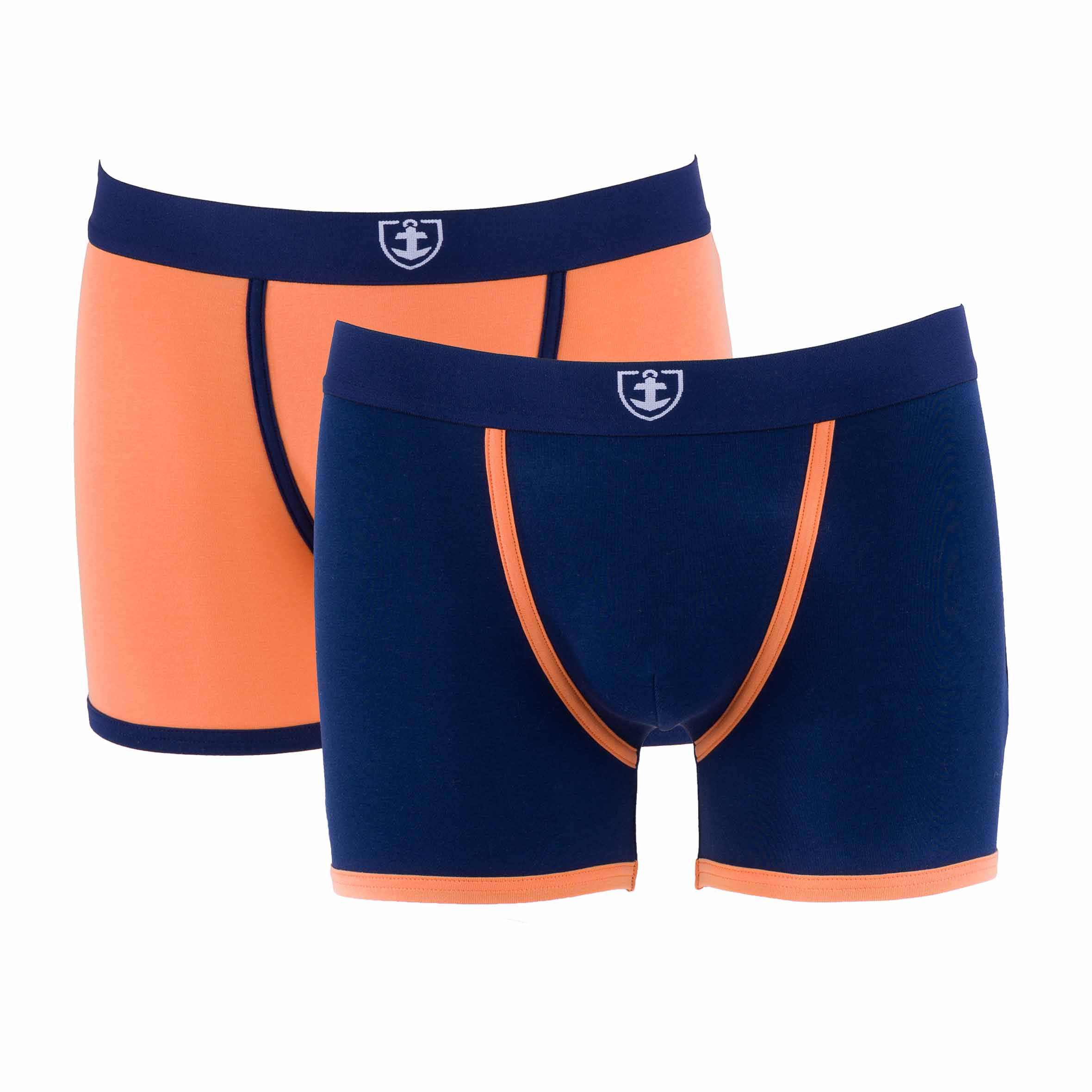 Lot de 2 Shortys en Coton BIO Stretch Marine et Mandarine