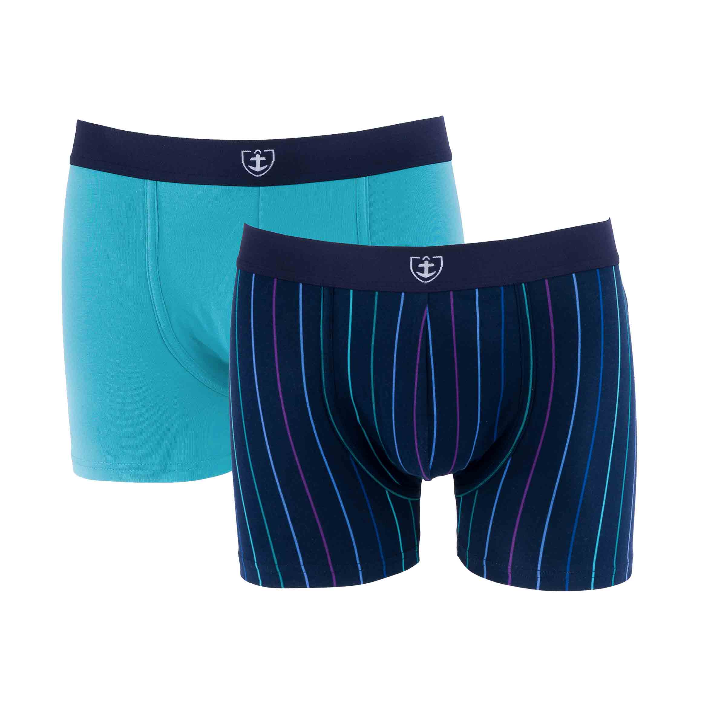 Lot de 2 Shortys en Coton BIO Stretch MARINE et LAGON