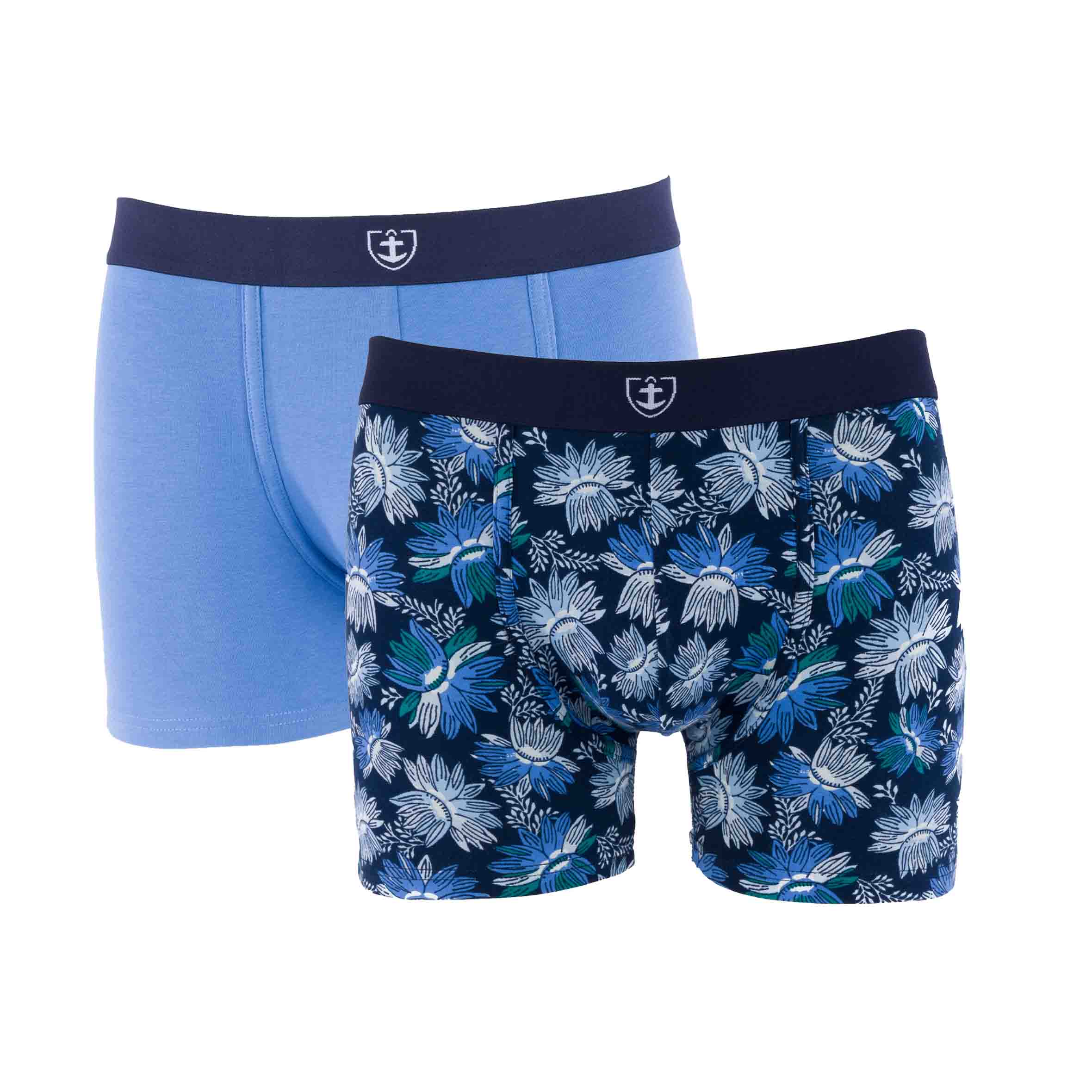 Lot de 2 Shortys en Coton BIO Stretch MARINE et MER