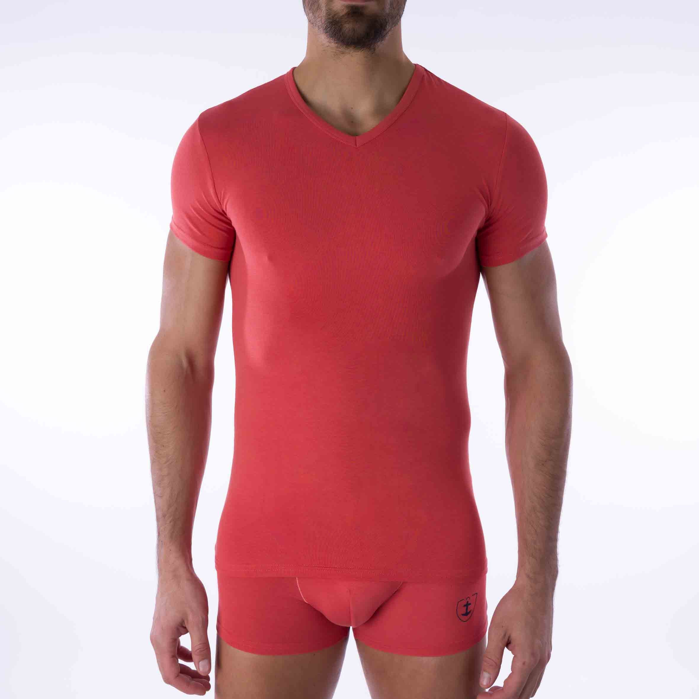 T-shirt col V Fibre de Bambou Stretch Mangue