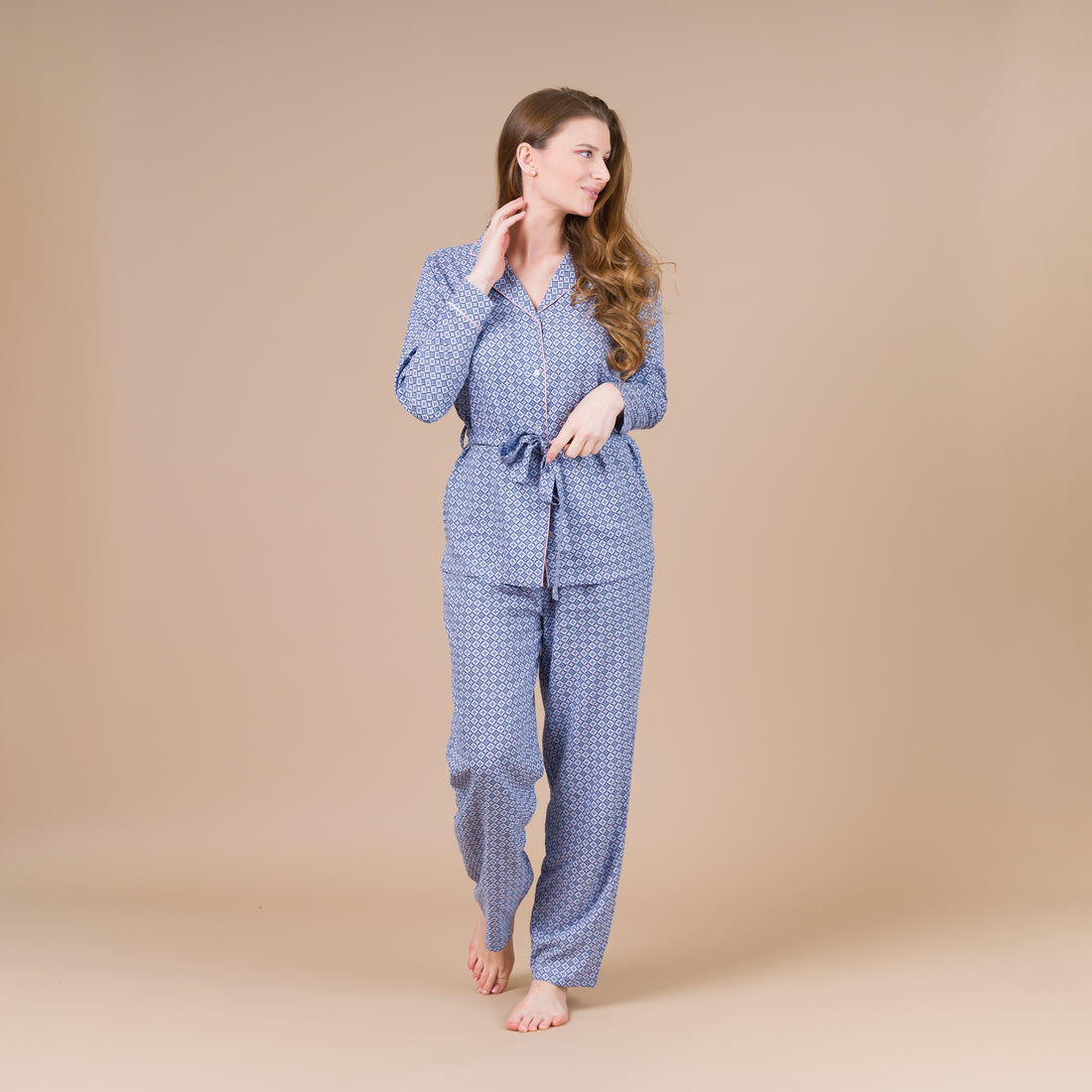 Pyjama Femme Boutonné en Viscose BLEU CF417