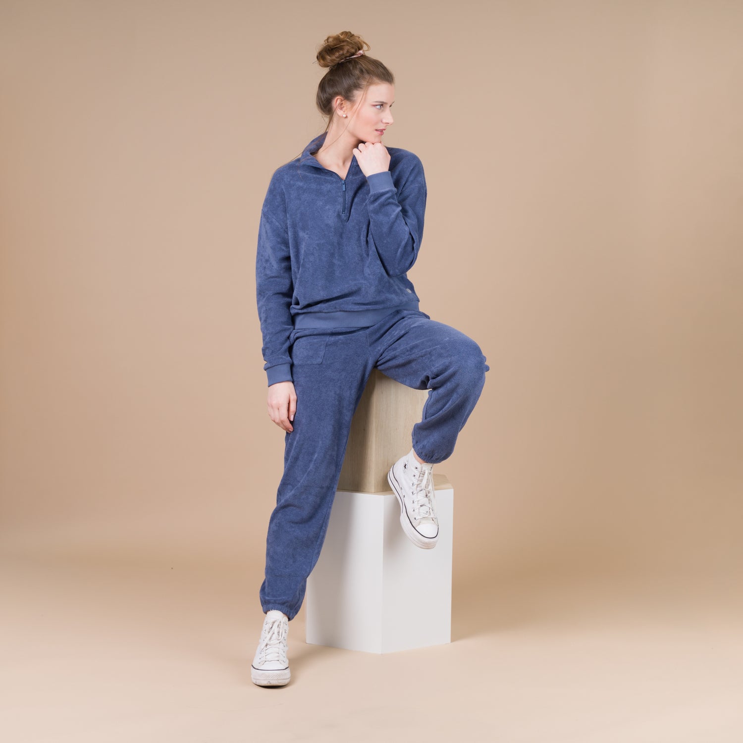 Pyjama Femme Forme Jogging en Velours Eponge BLEU