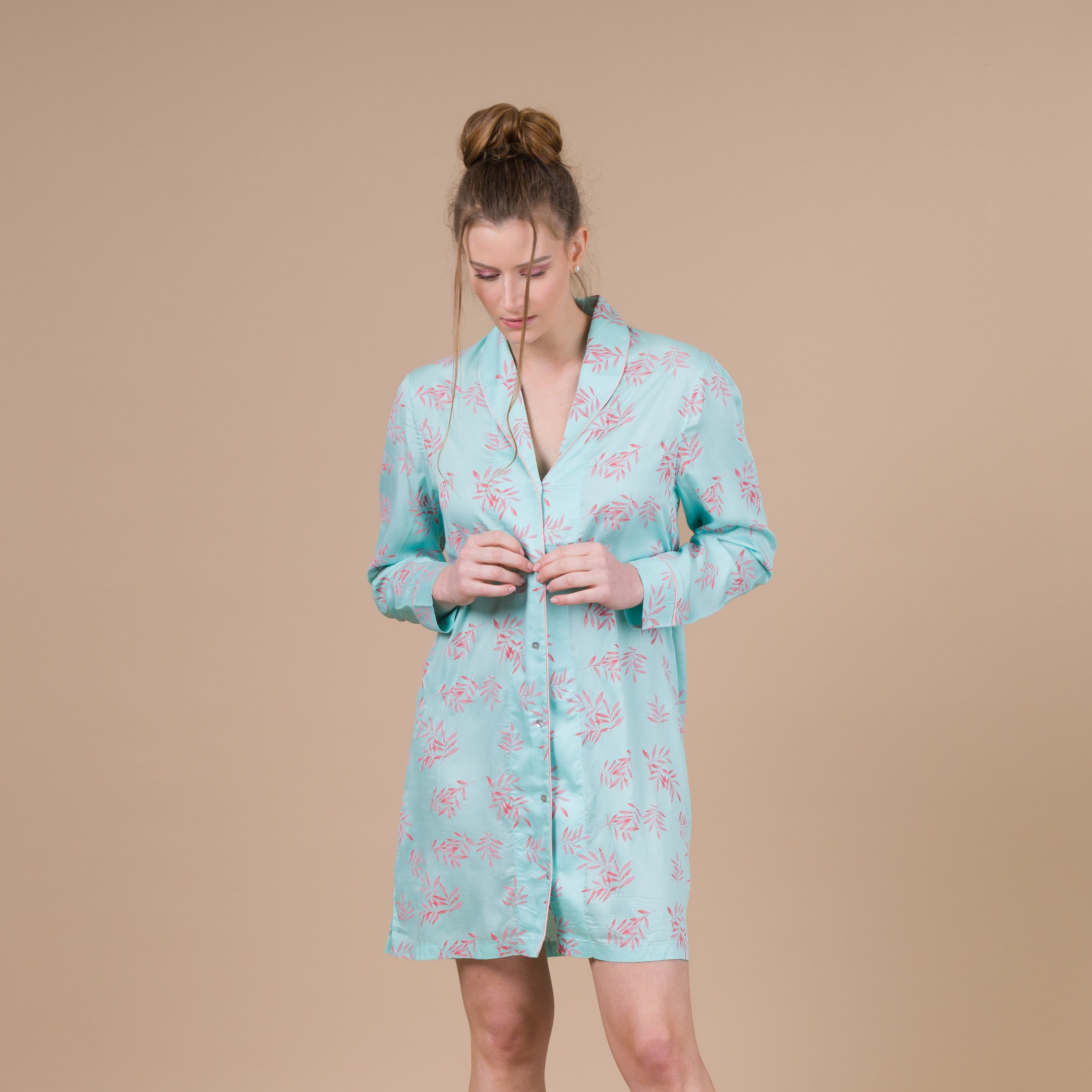 Liquette Femme Boutonnée en Tissu Viscose Imprimée Floral Lagon CF808