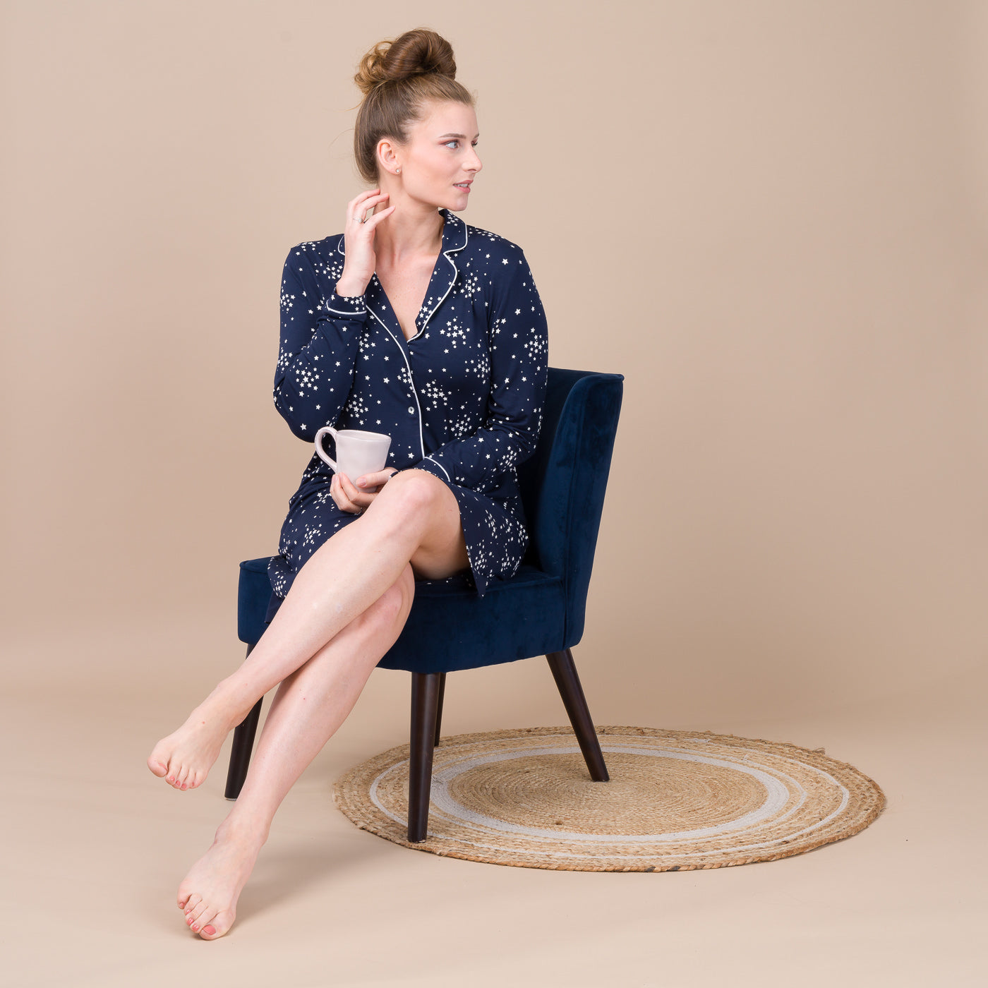 Liquette Femme Boutonnée en Maille Viscose Stretch Imprimée MARINE BF800