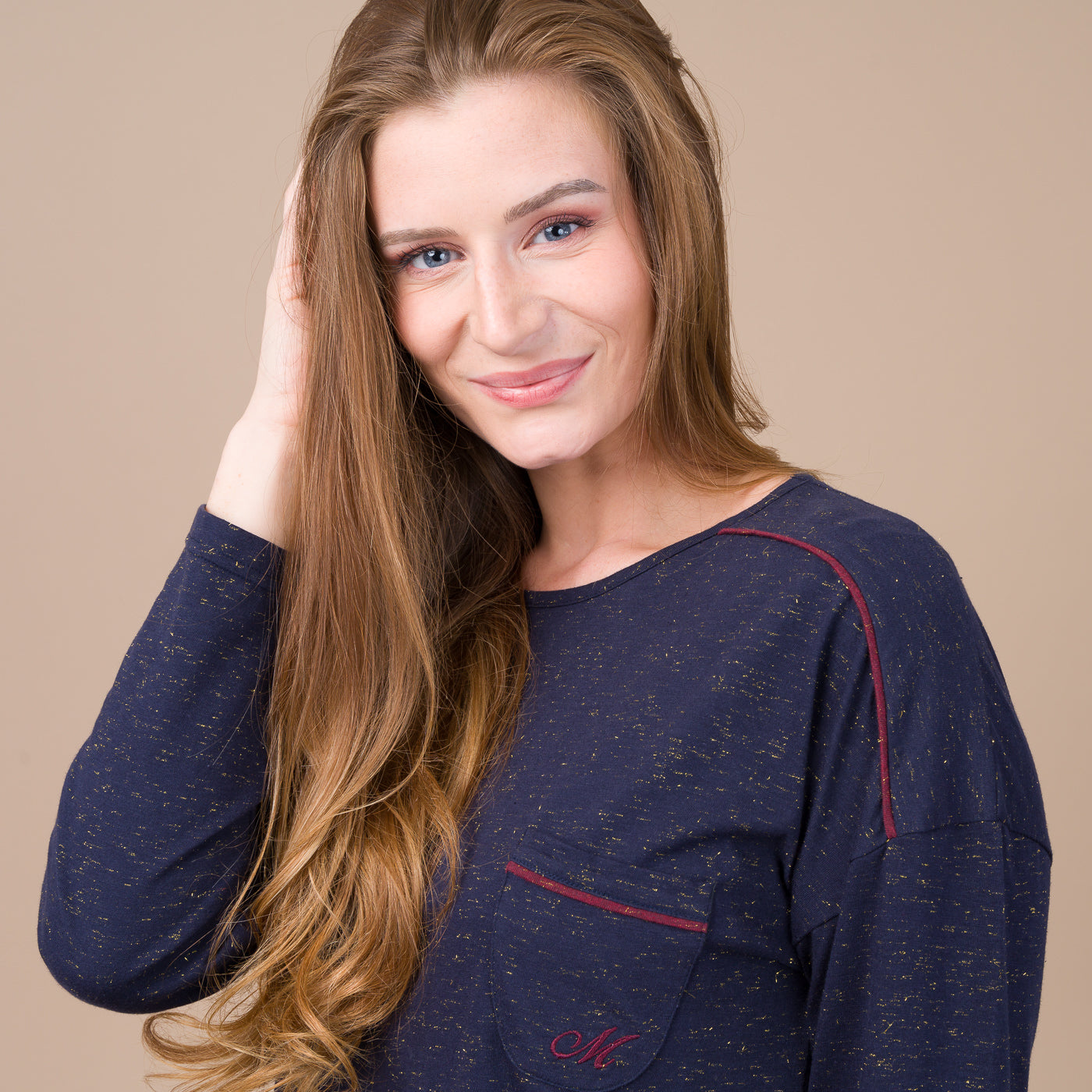 Liquette Femme Col Rond en Jersey avec Lurex MARINE BF804