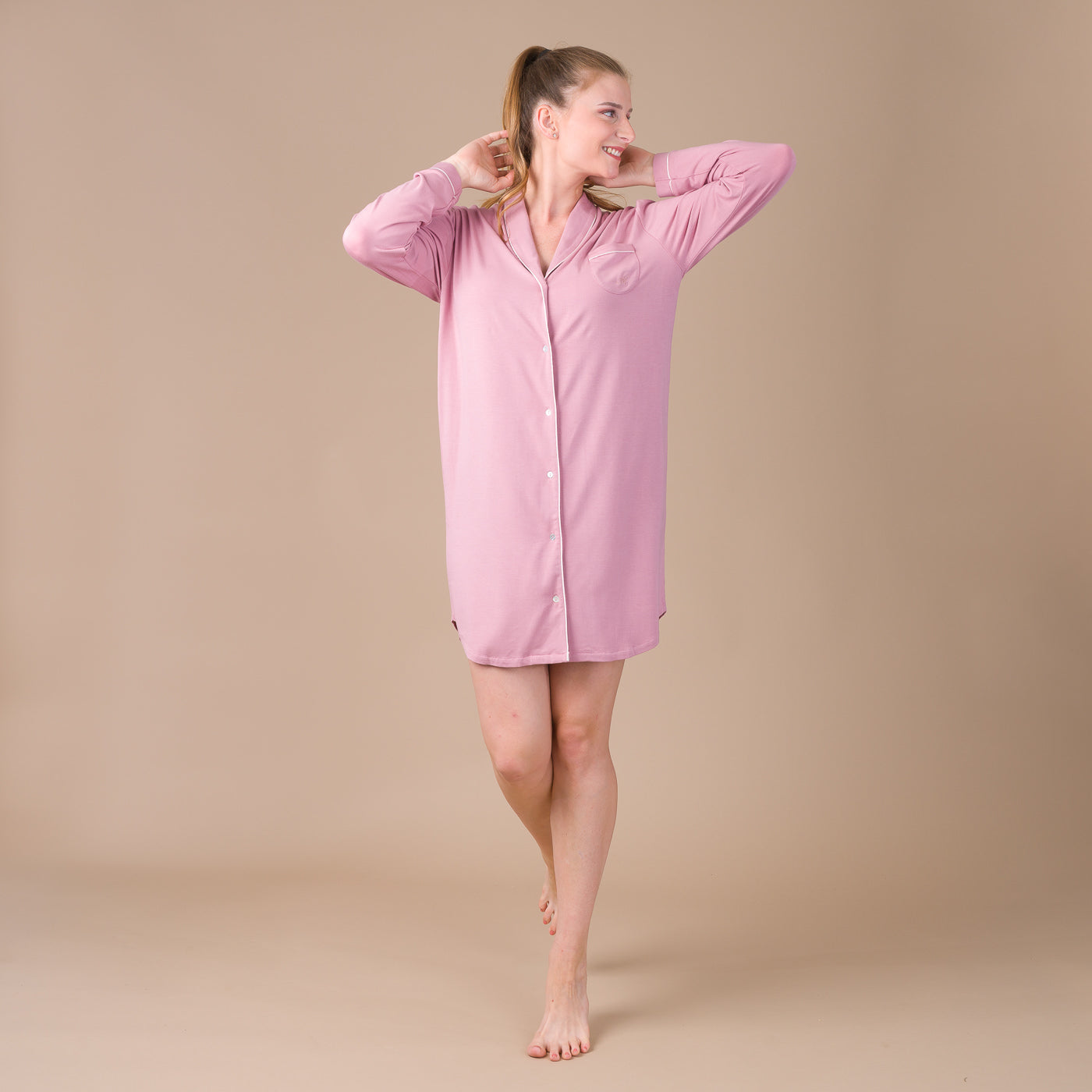 Liquette Femme Boutonnée en Maille Micromodal Stretch Rose Orchidée BF802