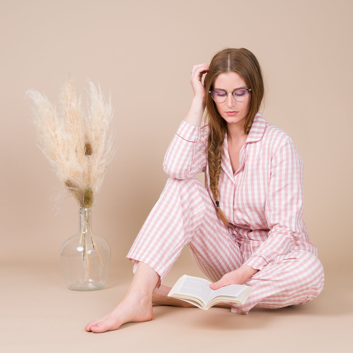 Pyjama Femme Boutonné en Popeline de coton SIENNE Rosé BF409