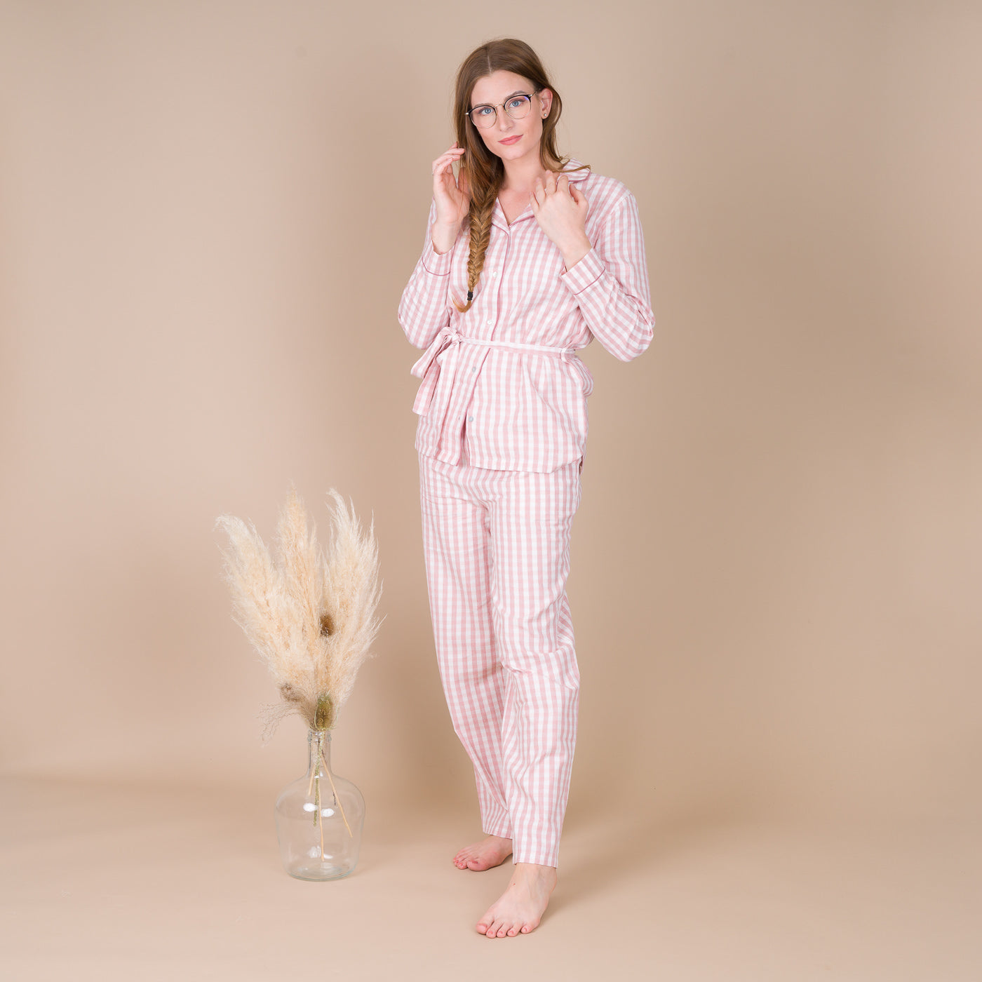 Pyjama Femme Boutonné en Popeline de coton SIENNE Rosé BF409