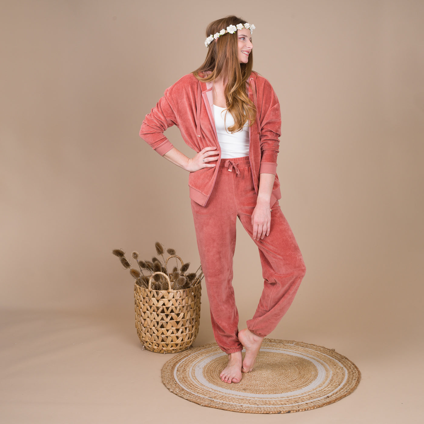 Pyjama Femme Haut Zippé en Velours CARAMEL BF404
