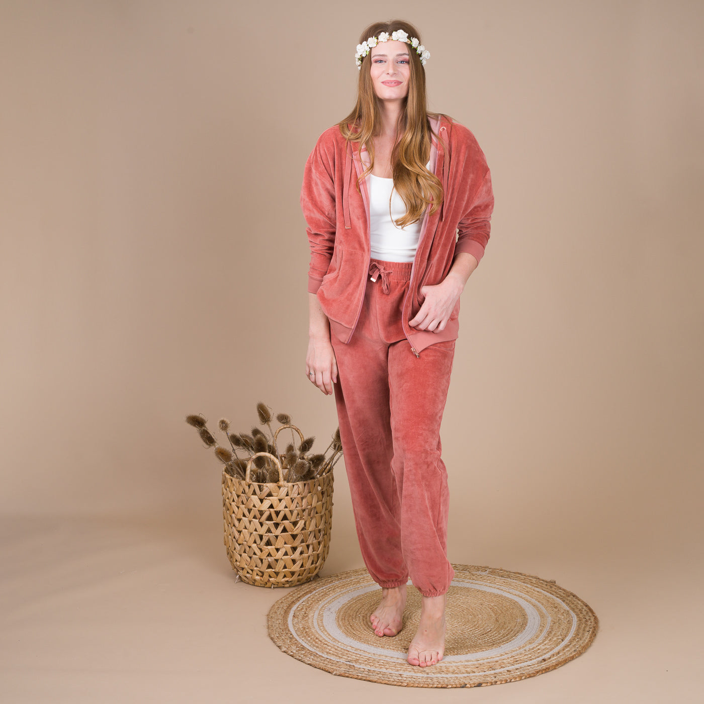 Pyjama Femme Haut Zippé en Velours CARAMEL