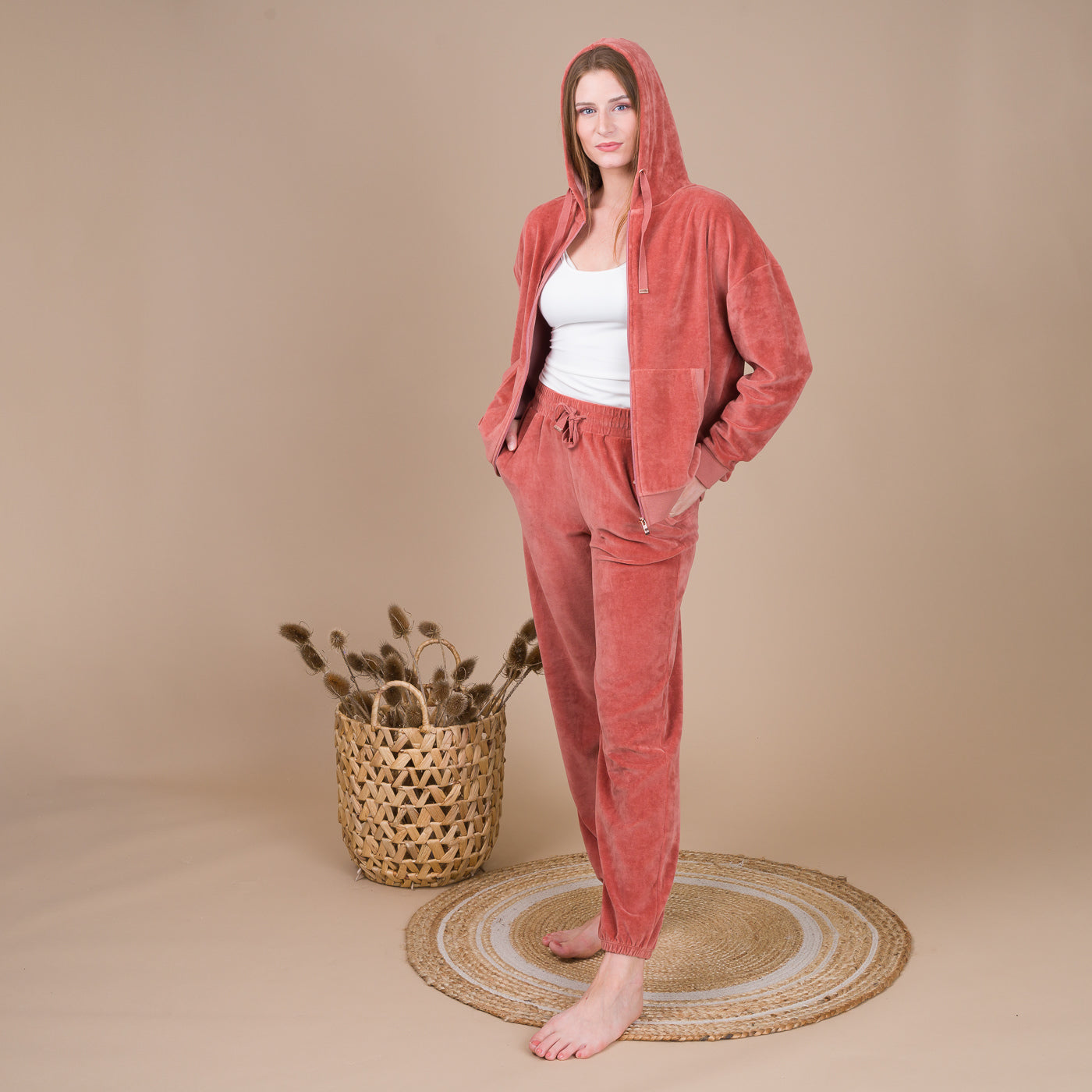 Pyjama Femme Haut Zippé en Velours CARAMEL