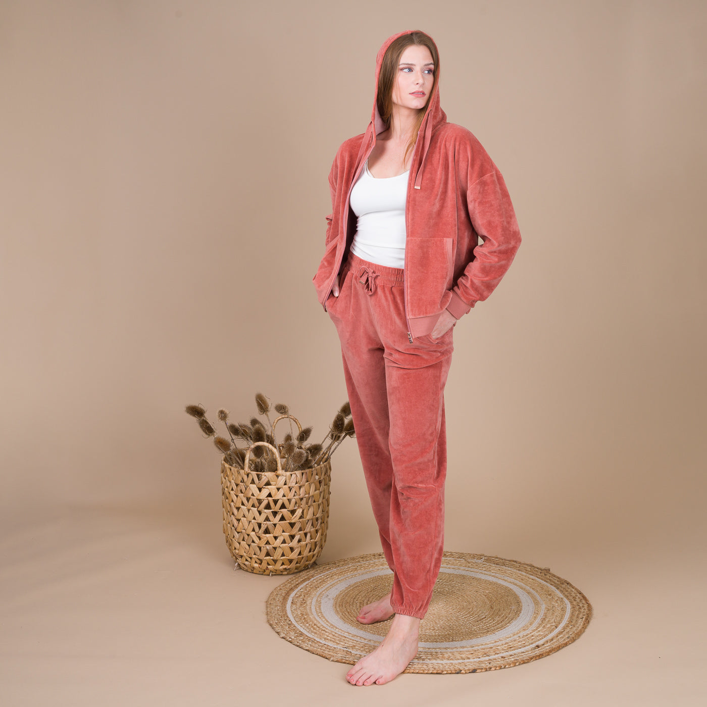 Pyjama Femme Haut Zippé en Velours CARAMEL