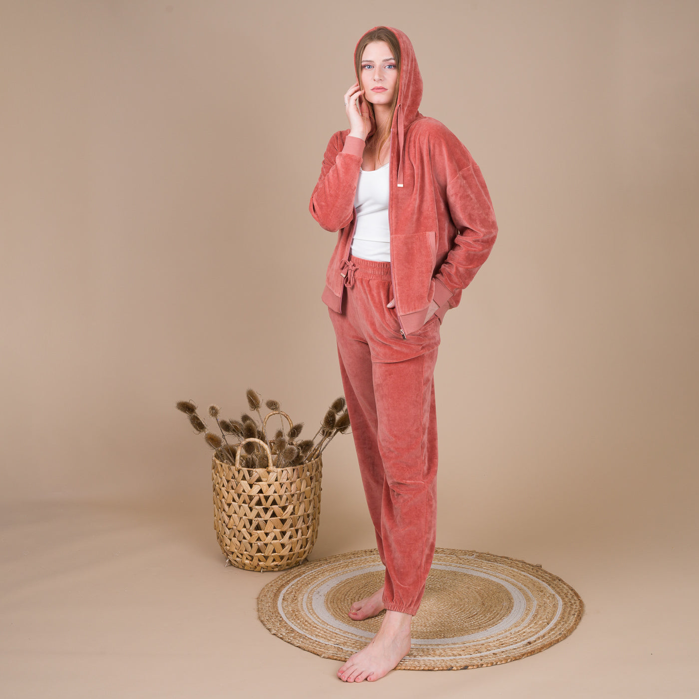 Pyjama Femme Haut Zippé en Velours CARAMEL